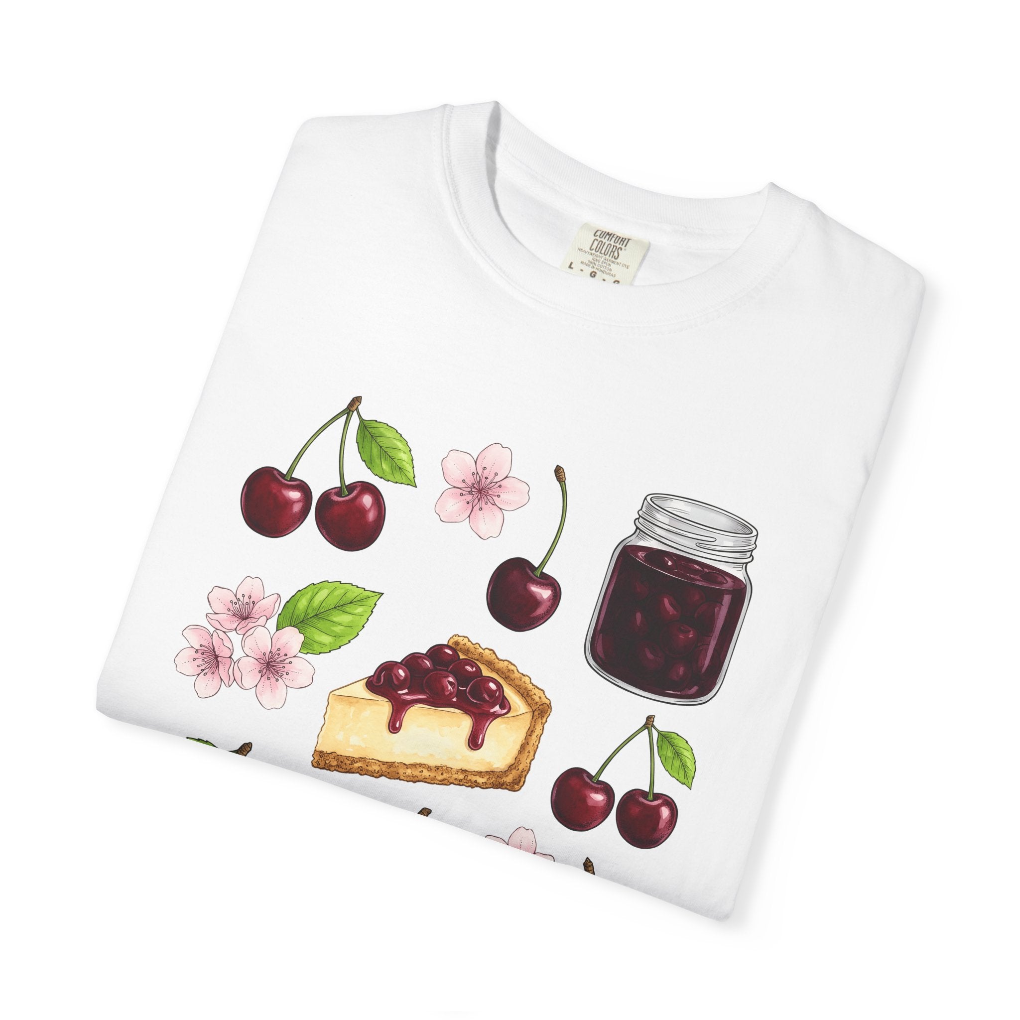 Cherry Tart Shirt Desserts Confections Gift Women Line Art Tee Tart T-Shirt Dessert Fan Pie Tshirt Sweets Graphic Pastel Floral Tshirt