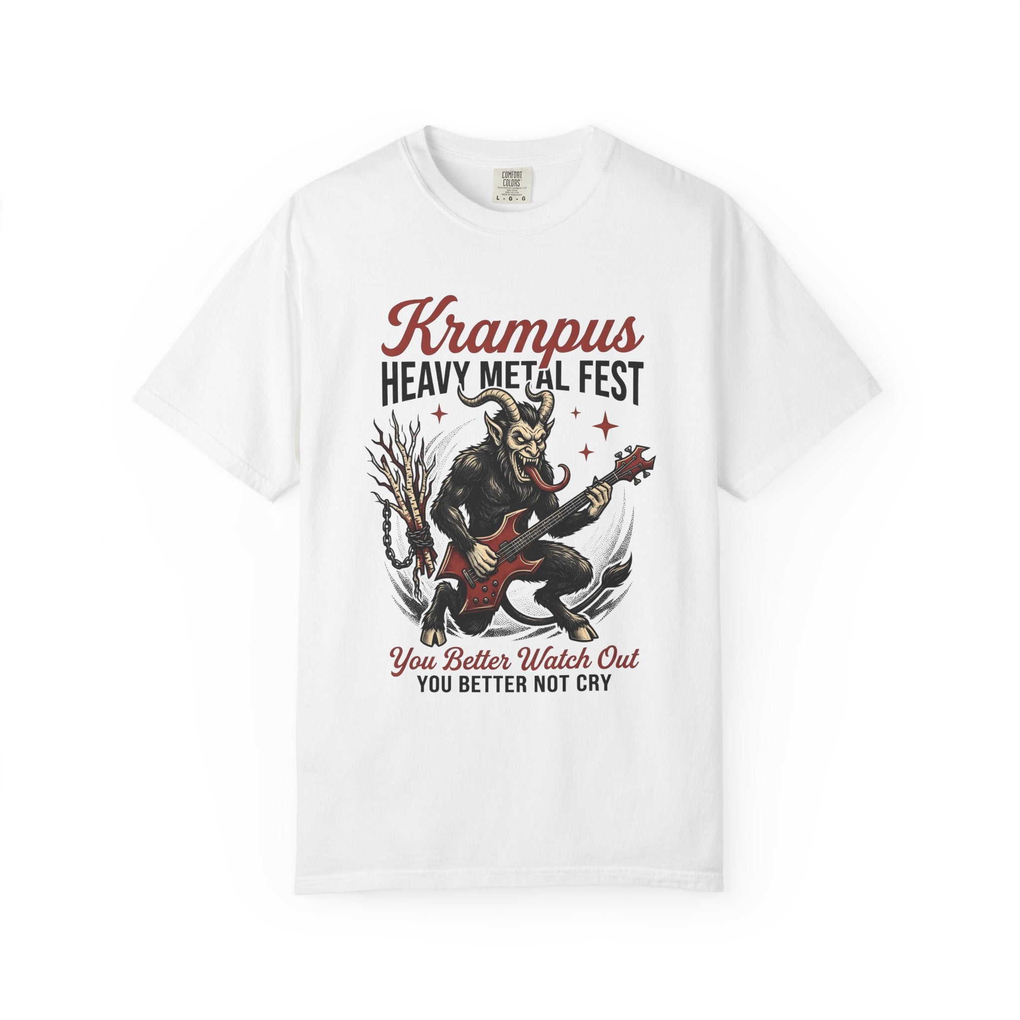 Krampus Guitar Shirt Christmas Gothic Gift Women Tattoo Style Tee Krampus T-Shirt Xmas Fan Traditional Tshirt Dark Graphic Vintage Stars