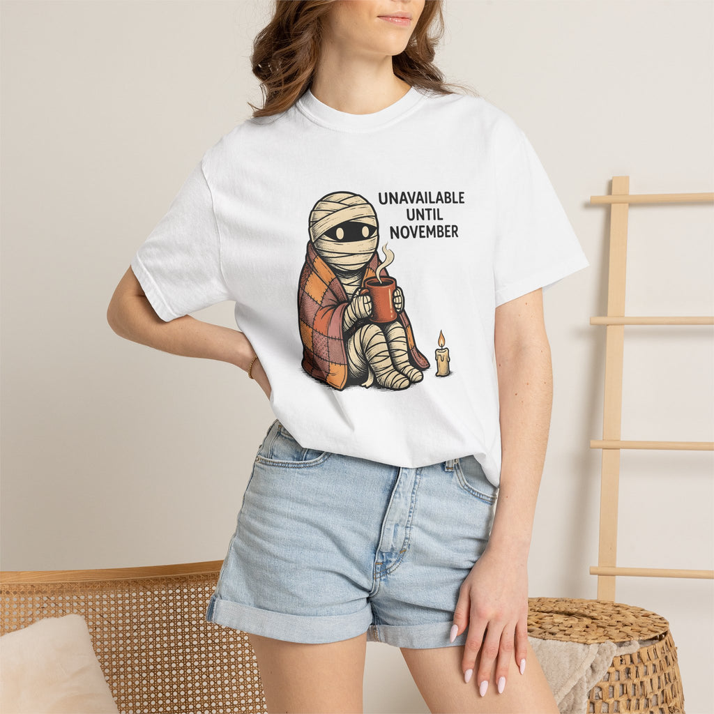 Mummy Coffee Shirt Halloween Cozy Gift Women Cartoon Tee Coffee T-Shirt Horror Fan Comic Tshirt Snug Graphic Retro Candle Tshirt