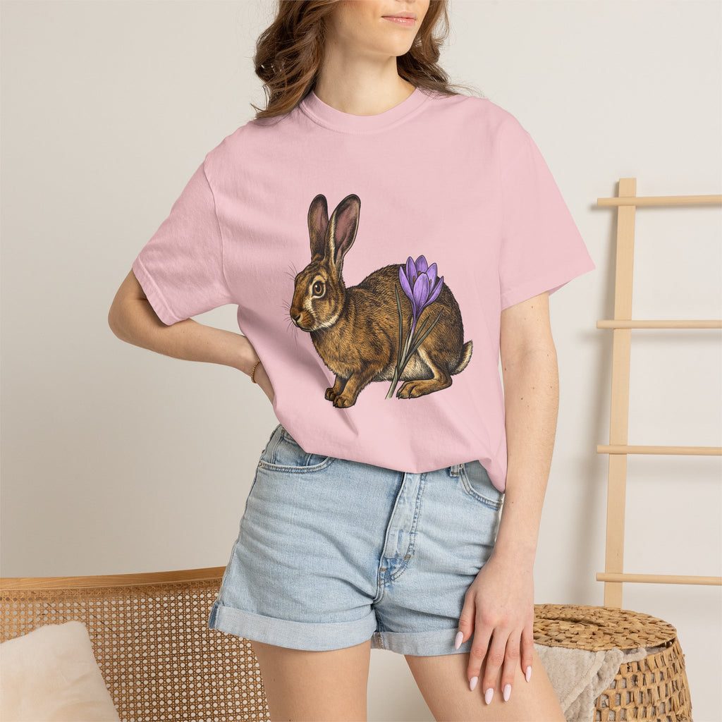 Bunny Rabbit Shirt Spring Celebration Gift Women Shabby Chic Tee Rabbit T-Shirt Springtime Fan Distressed Tshirt Party Graphic Doodle Flower