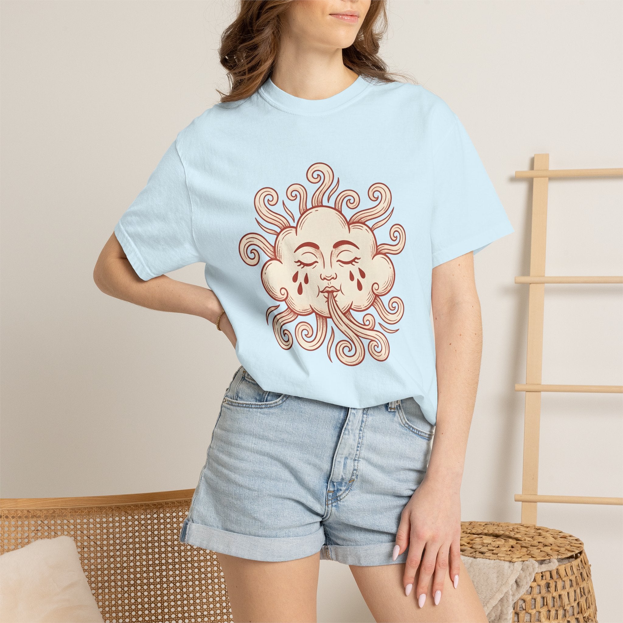 Solar Cloud Face Shirt Celestial Star Charts Gift Women Ethnic Tee Sun Face T-Shirt Galaxy Fan Cosmic Tshirt Astrology Graphic Classic