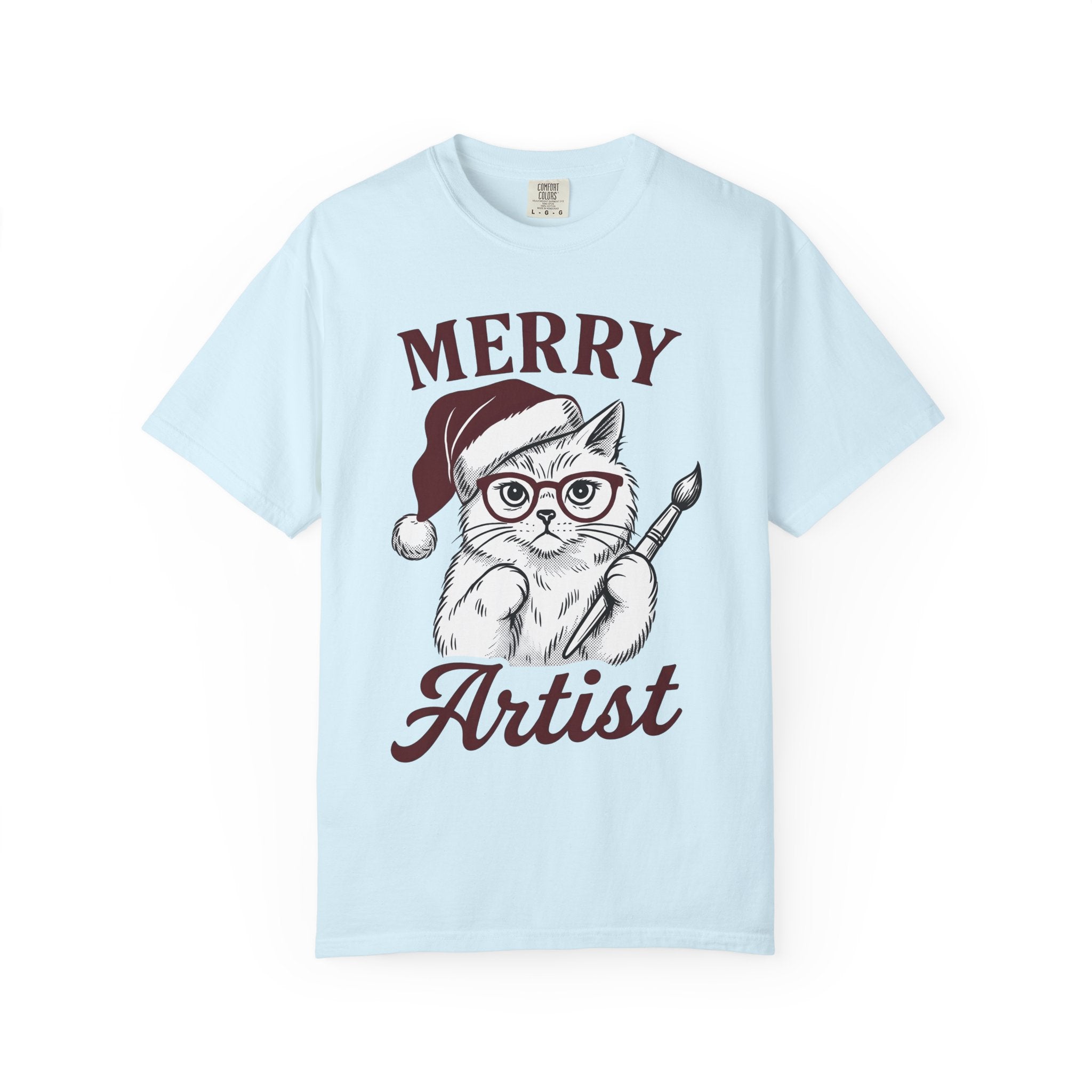 Cat Santa Hat Shirt Cat Christmas Gift Women Hand Drawn Tee Kitty Cat T-Shirt Feline Fan Illustrated Graphic Christmas Design Vintage