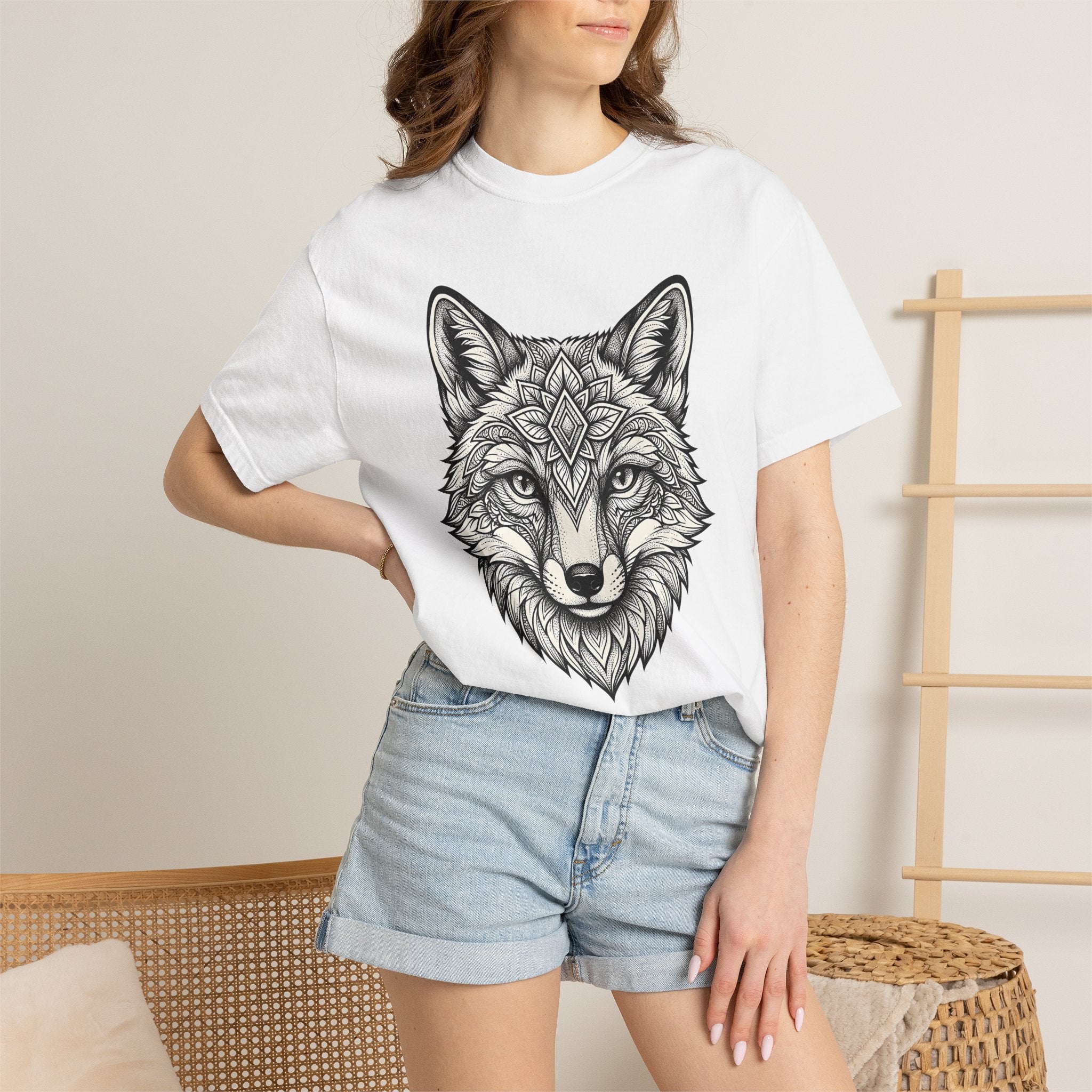 Wolf Portrait Shirt Animals Metaphysical Gift Women Folk Tee Canine T-Shirt Wildlife Fan Primitive Tshirt Spiritual Graphic Engraving