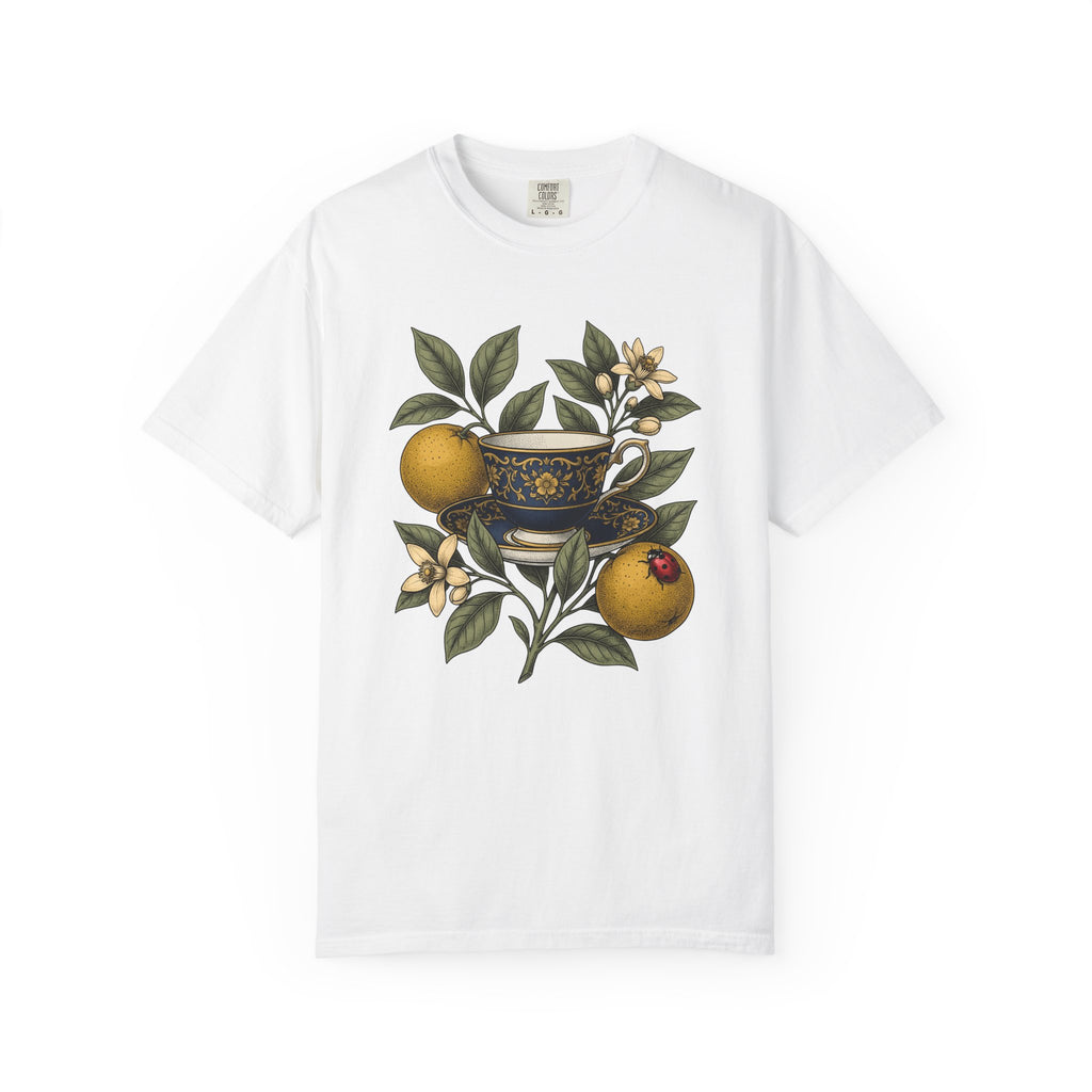 Tea Mug Flowers Shirt Coffee Plant Gift Women Retro Tee Mug T-Shirt Coffee Fan Vintage Tshirt Botanical Graphic Sketch Orange Slice Tshirt