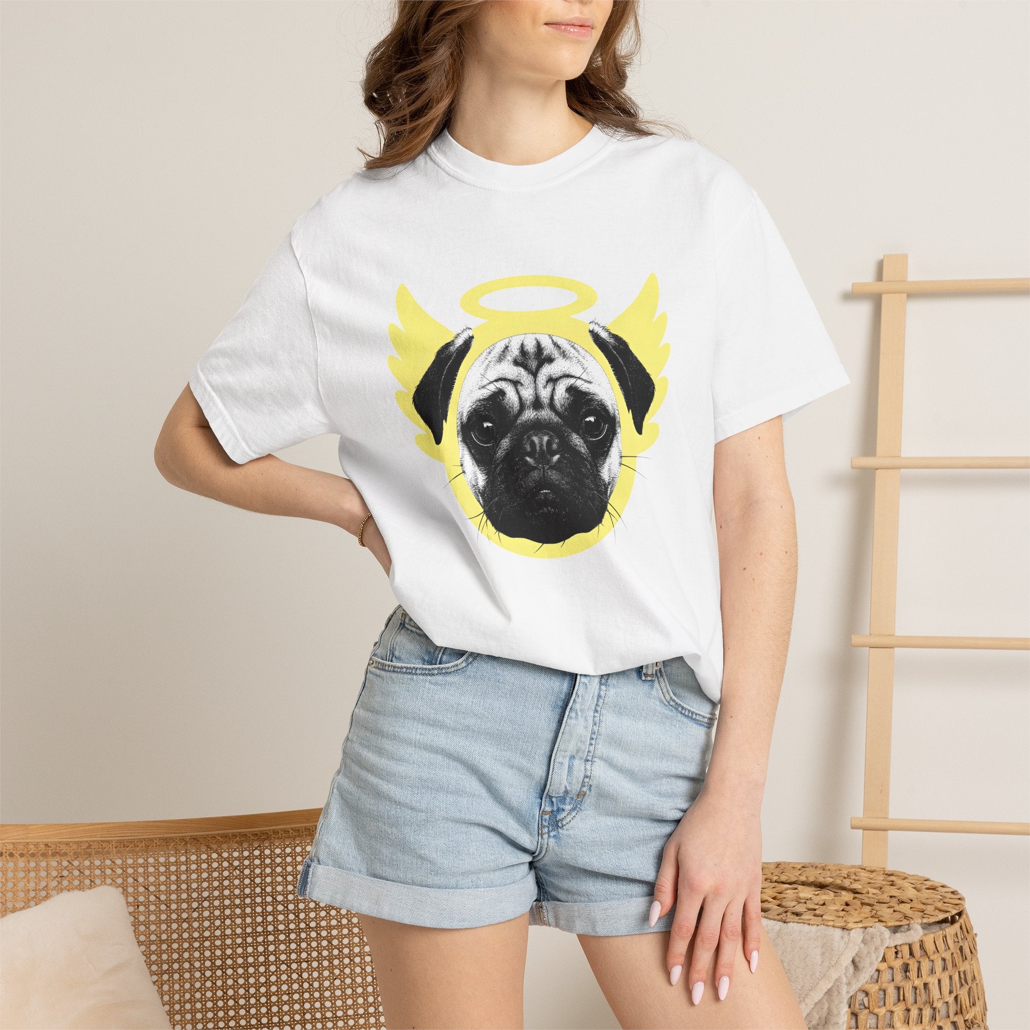 Pug Angel Shirt Dog Animal Gift Women Hand Drawn Tee Pug T-Shirt Dog Fan Illustrated Graphic Retro Halo Tshirt