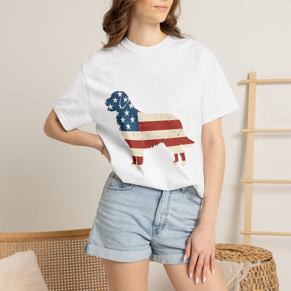 Golden Retriever Shirt America Animals Gift Women Hand Drawn Tee Retriever T-Shirt Patriot Fan Illustrated Tshirt Creature Graphic Sketch