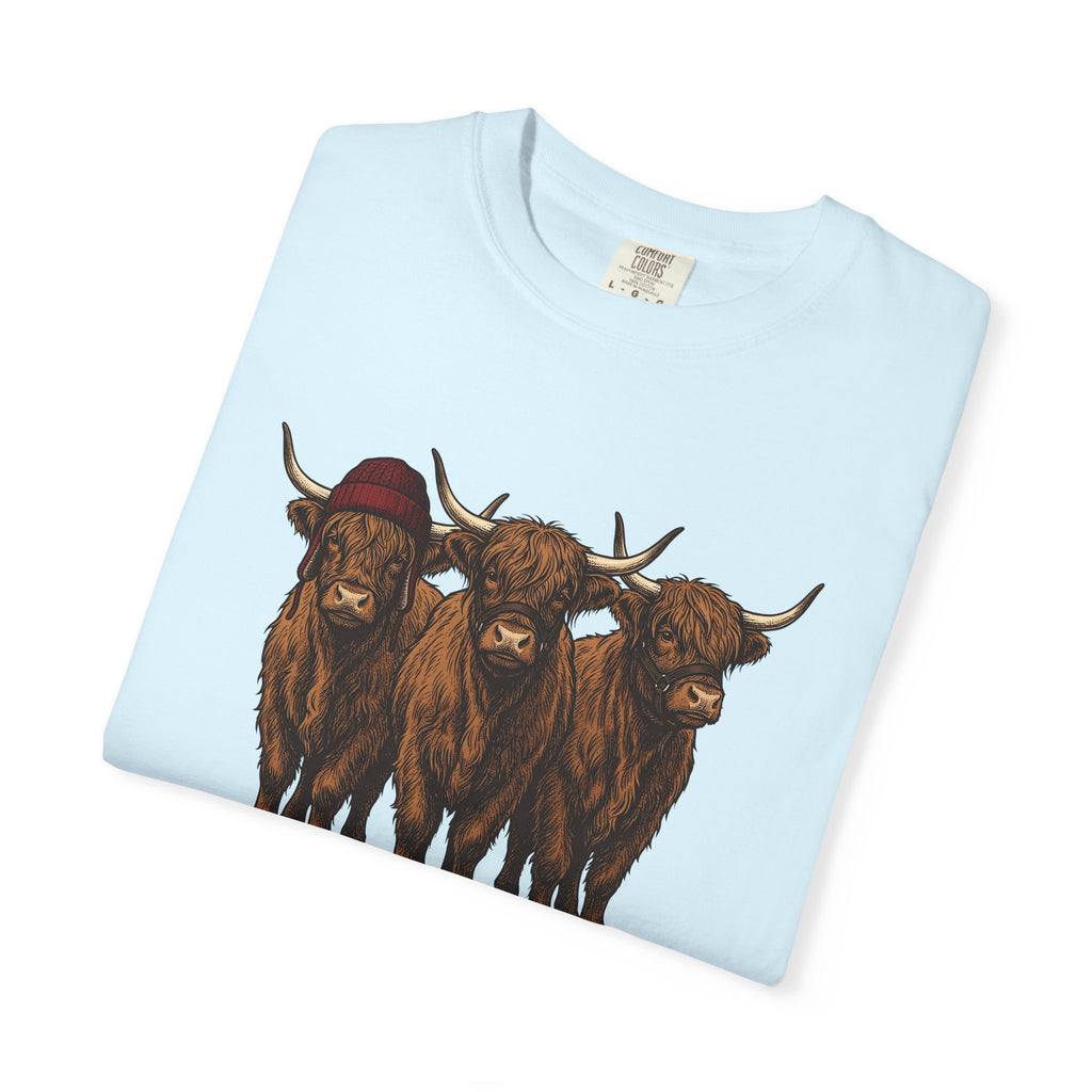 Scottish Cattle Trio Shirt Christmas Livestock Gift Women Cartoon Tee Cow T-Shirt Xmas Fan Comic Tshirt Farm Graphic Rustic Winter Cap