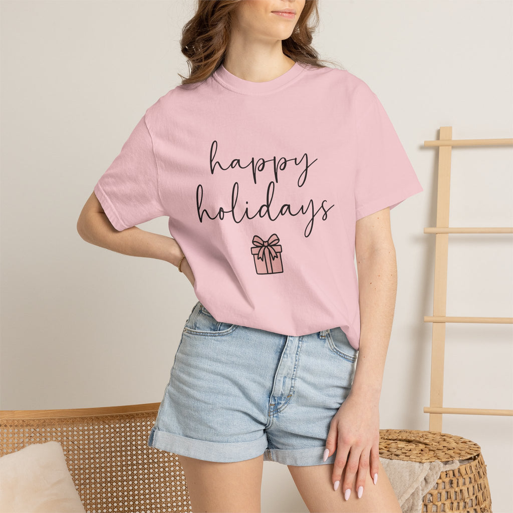 Wrapped Box Shirt Holiday Festive Gift Women Modern Tee Gift Box T-Shirt Christmas Fan Holiday Tshirt Celebration Graphic Doodle Knot Tshirt