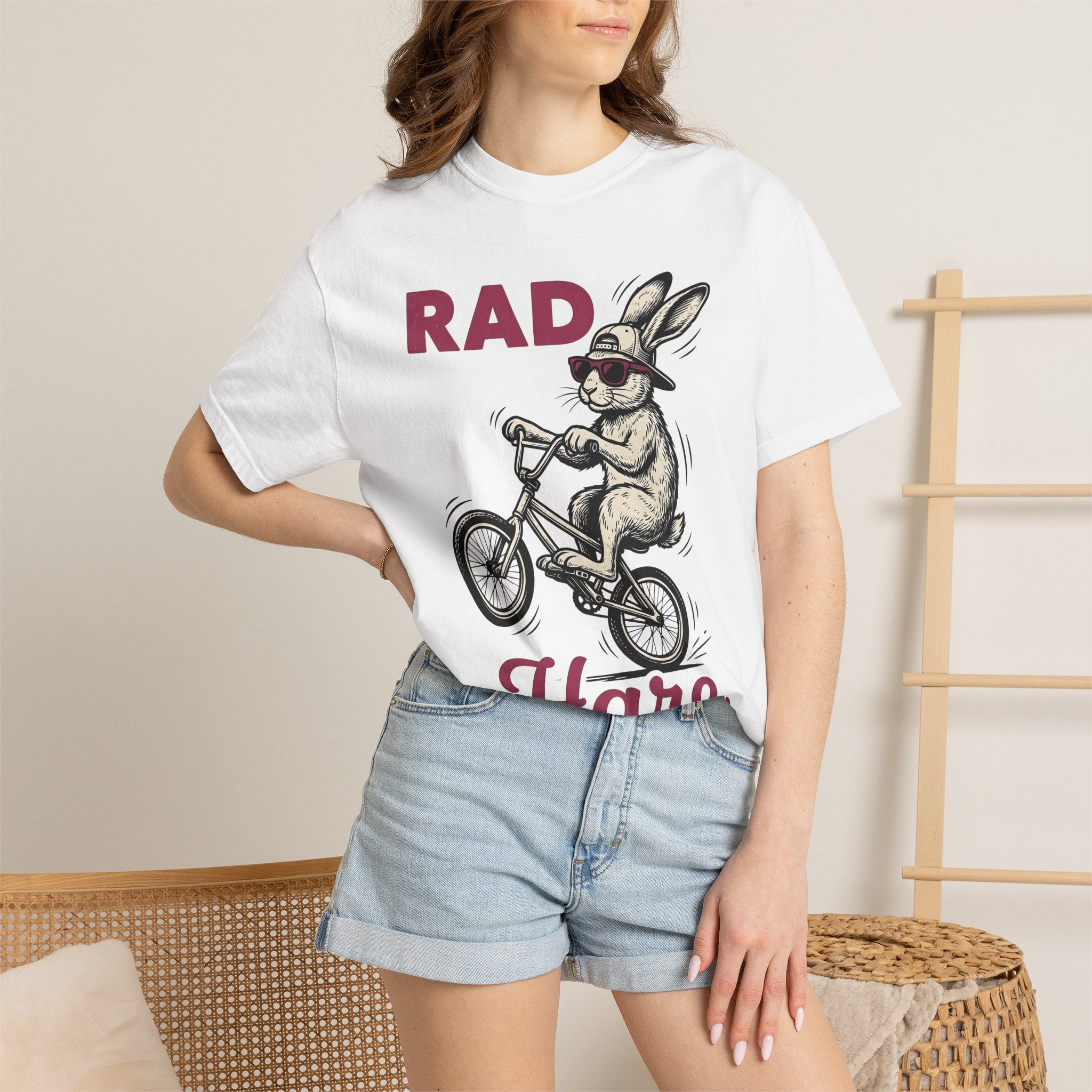 Bunny Bike Shirt Easter Animal Gift Women Hand Drawn Tee Rabbit T-Shirt Easter Fan Illustrated Tshirt Creature Graphic Retro Sunglasses