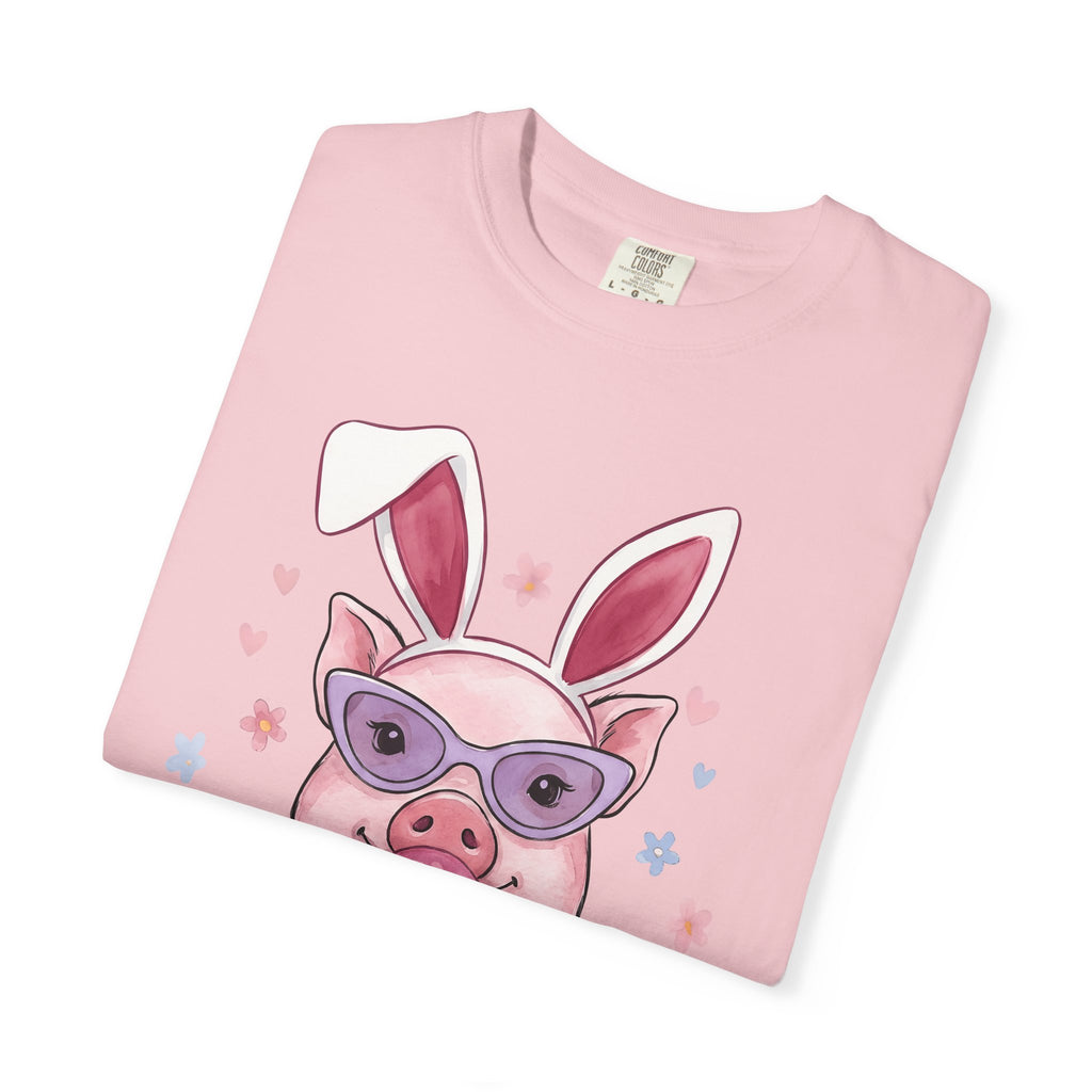 Pig Bunny Ears Shirt Easter Farm Animals Gift Women Hand Drawn Tee Piglet T-Shirt Easter Fan Swine Tshirt Livestock Graphic Line Art