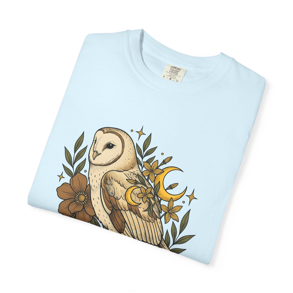 Barn Owl Shirt Animals & Flowers Hippie Gift Women Line Art Tee Owl T-Shirt Animal Fan Owl Tshirt Bohemian Graphic Hand Drawn Moon Tshirt