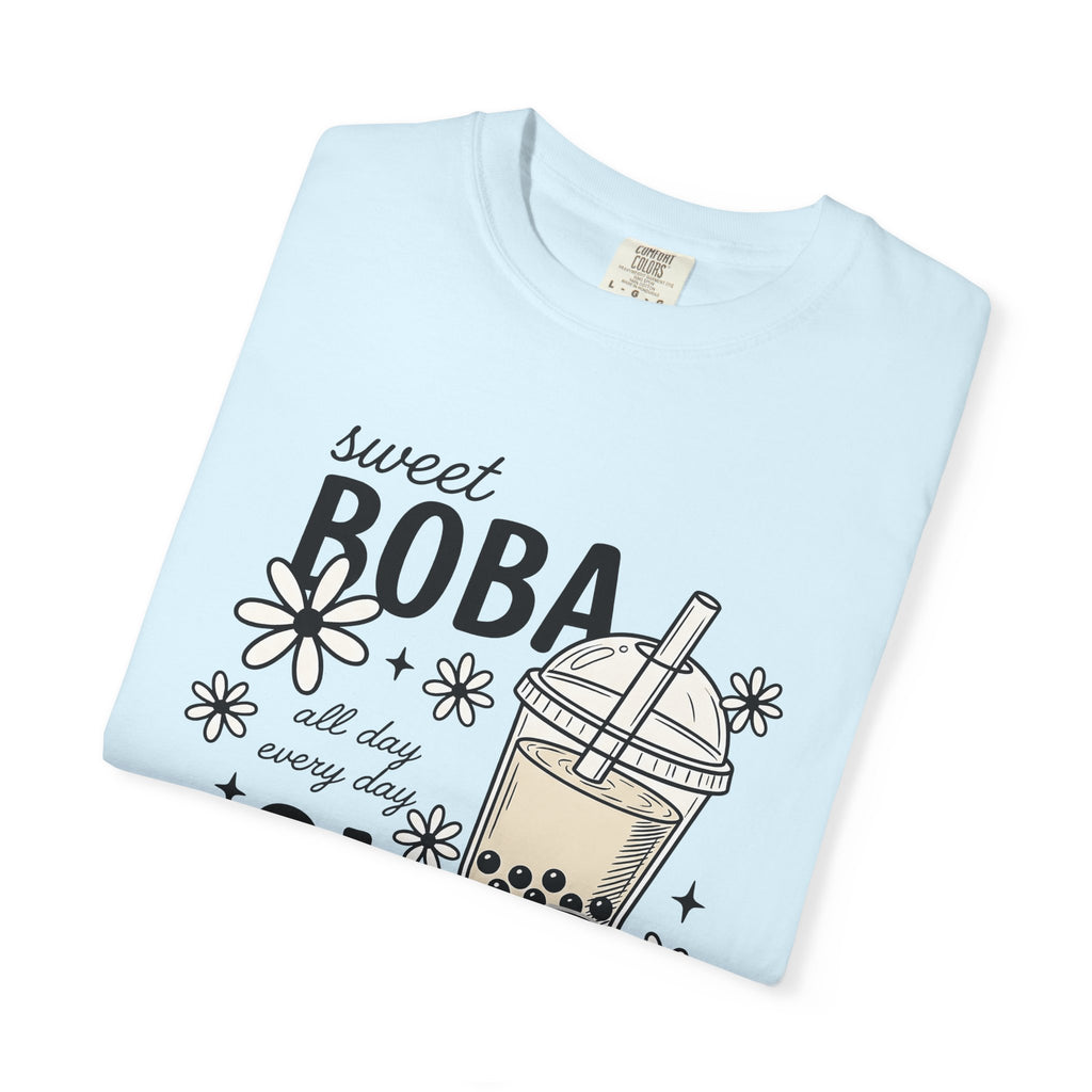 Boba Tea Shirt Drinks Foodie Gift Women Doodle Tee Bubble Tea T-Shirt Beverage Fan Milk Tea Tshirt Food Graphic Retro Floral Tshirt