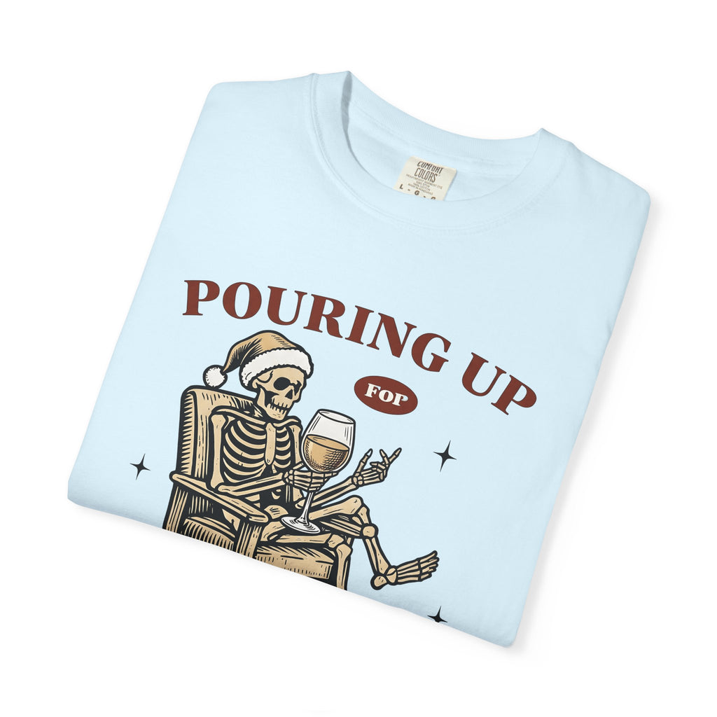 Skeleton Santa Hat Shirt Christmas Alcohol Gift Women Vintage Tee Santa Hat T-Shirt Holiday Fan Boozy Graphic Retro Wine Glass Tshirt