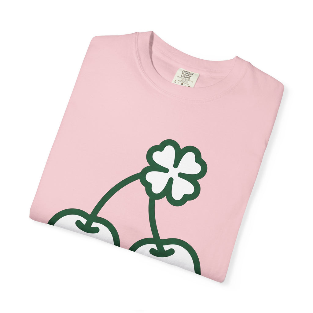 Clover Cherry Shirt St. Patrick's Day Talisman Gift Women Basic Tee Cherry T-Shirt Luck Fan Simple Tshirt Amulet Graphic Sketch Lucky Leaf