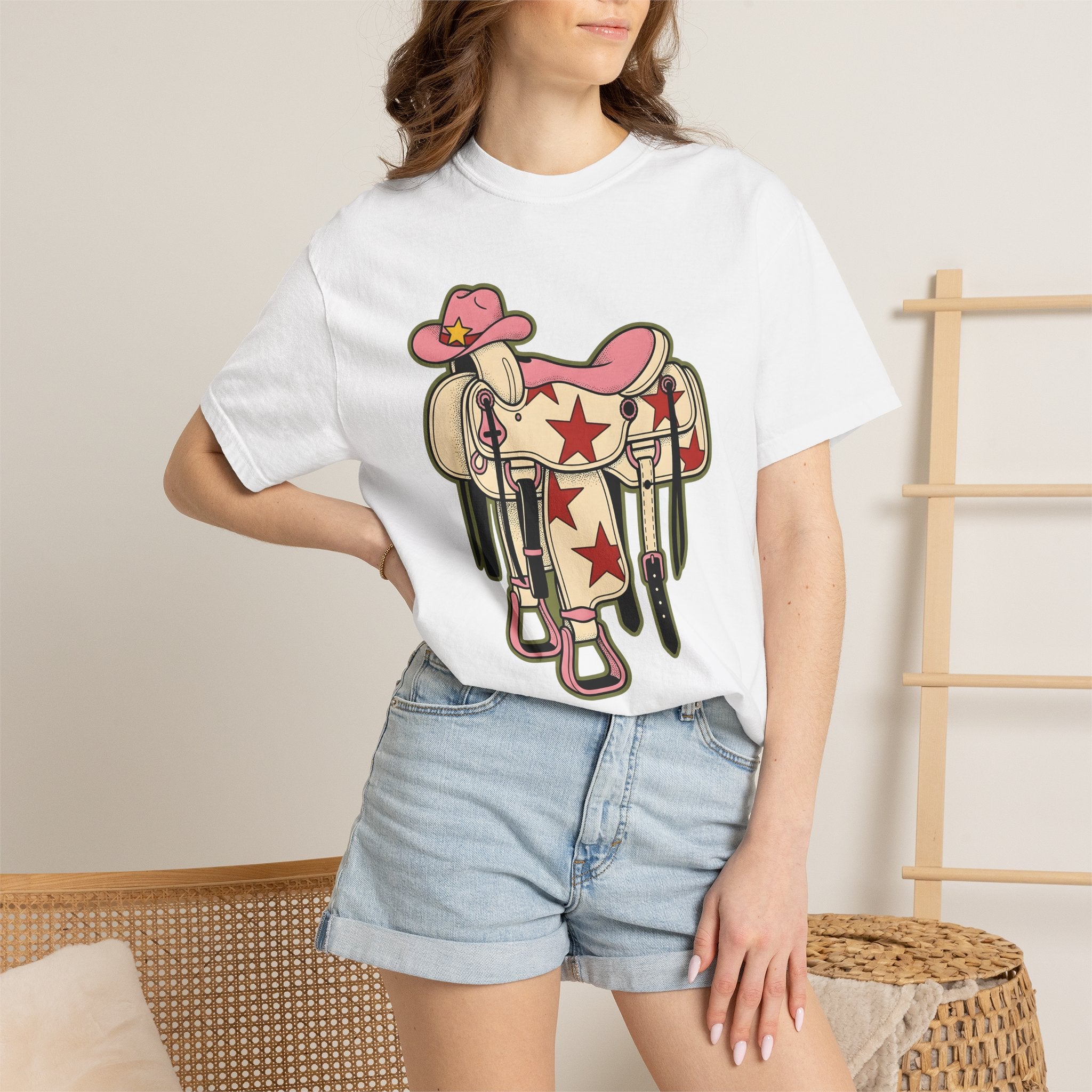 Western Saddle Shirt Cowgirl Western Gift Women Bold Graphic Tee Saddle T-Shirt Rodeo Fan Graphic Tshirt Country Graphic Retro Cowboy Hat