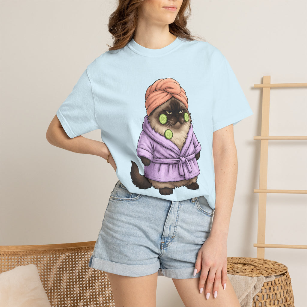 Pampered Cat Shirt Cat Gag Gift Women Animated Tee Kitty T-Shirt Feline Fan Cartoon Tshirt Prank Graphic Manga Bath Wrap Tshirt