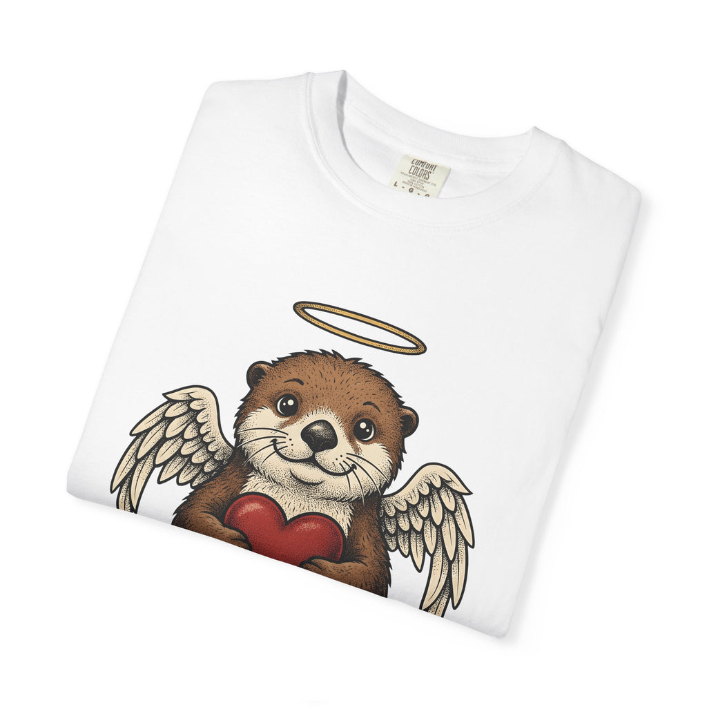 Otter Cupid Shirt St. Valentine's Day Fauna Gift Women Line Art Tee Otter T-Shirt Valentine Fan Minimalist Tshirt Wildlife Graphic Classic