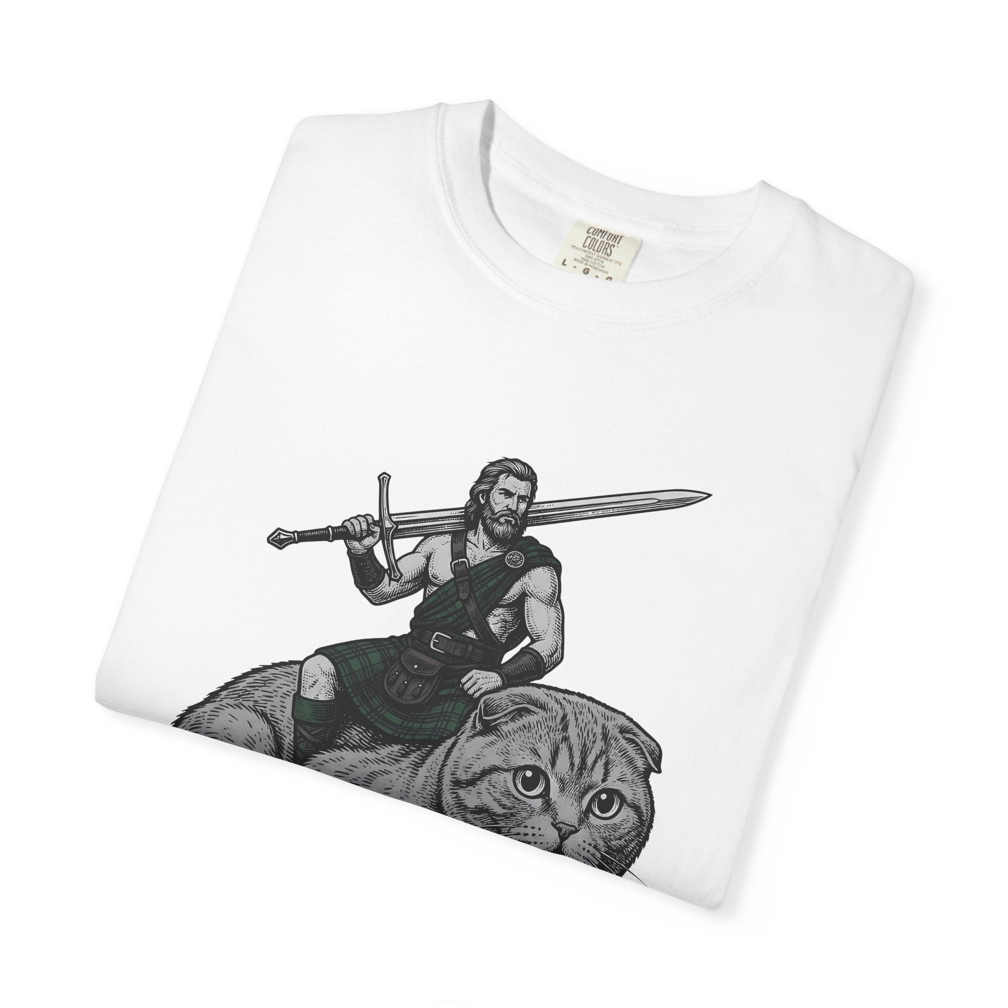 Warrior Cat Shirt Cat Fantasy Gift Women Vintage Tee Feline T-Shirt Cat Fan Retro Tshirt Mythical Graphic Hand Drawn Sword Tshirt