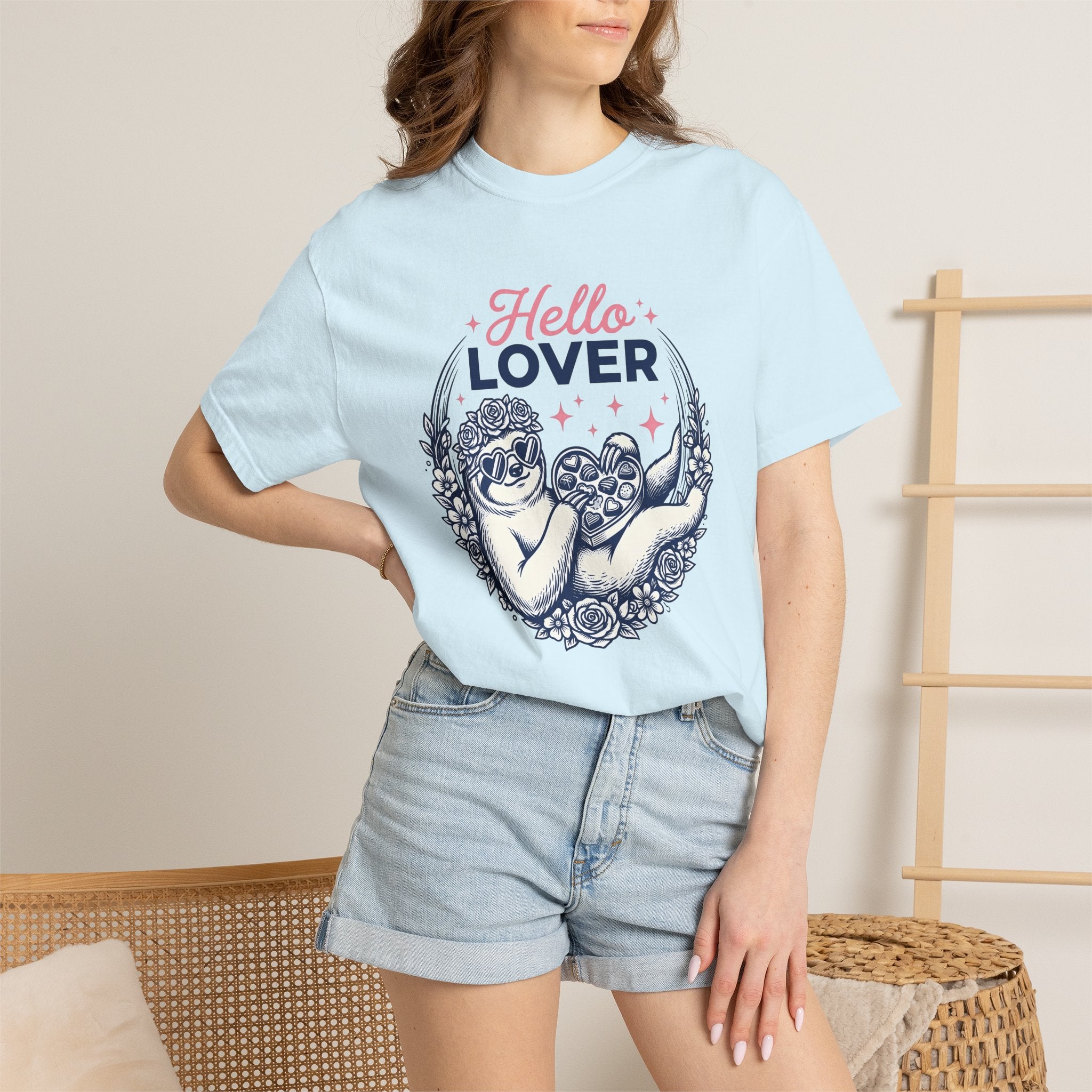 Sloth Holding Sweets Shirt Valentine Fauna Gift Women Playful Tee Sloth T-Shirt Cupid Fan Whimsical Tshirt Wildlife Graphic Old School Petal