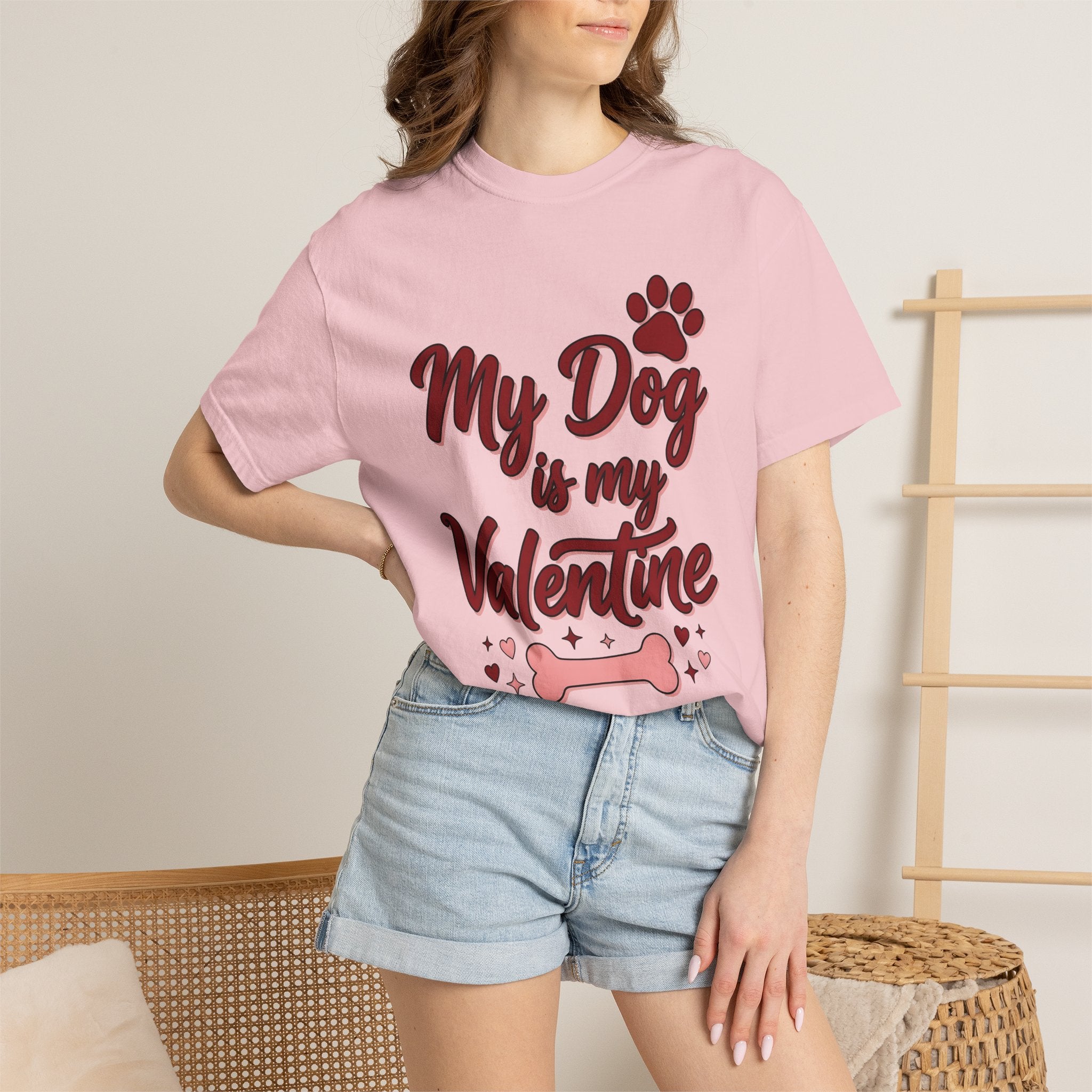 Canine Paw Shirt St. Valentine's Day Pets Gift Women Charm Tee Dog Paw T-Shirt Valentine Fan Dog Tshirt Animal Graphic Line Art Marrow Bone