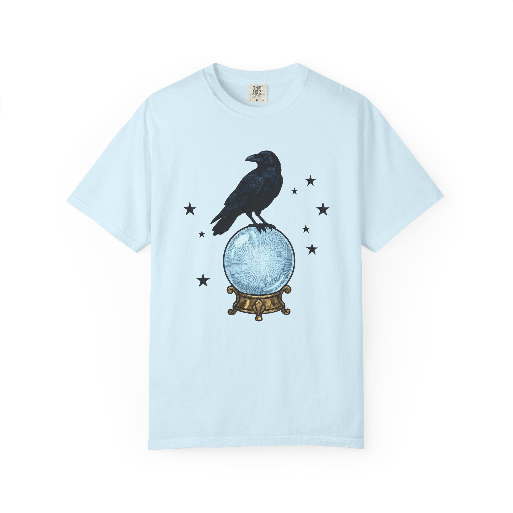 Crow Magic Sphere Shirt Occult Dark Art Gift Women Retro Tee Crystal Ball T-Shirt Witch Fan Vintage Tshirt Gothic Graphic Sketch Sparkles
