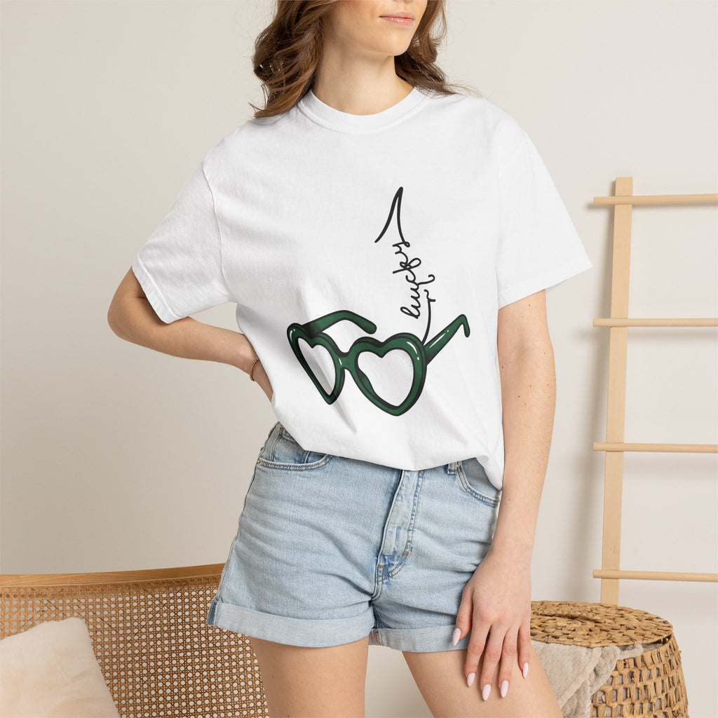 Heart Sunglasses Shirt St Patrick's Day Holiday Gift Women Doodle Tee Shades T-Shirt Shamrock Fan Illustrated Tshirt Celebration Graphic