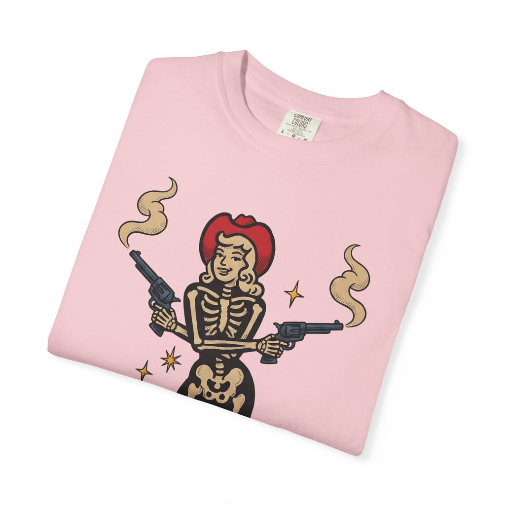 Skull Cowgirl Shirt Cowgirl Fall Gift Women Illustrative Tattoo Tee Sugar Skull T-Shirt Rodeo Fan Tattooed Tshirt Autumn Graphic Old School
