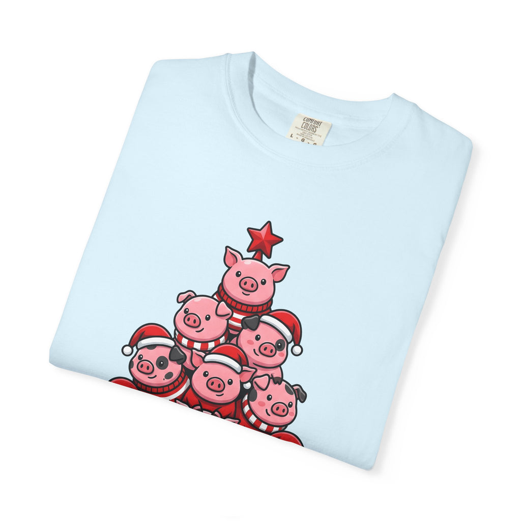 Pig Stack Shirt Christmas Animal Gift Women Cute Cartoon Tee Swine T-Shirt Xmas Fan Piggy Graphic Tshirt Kawaii Santa Hat Tshirt