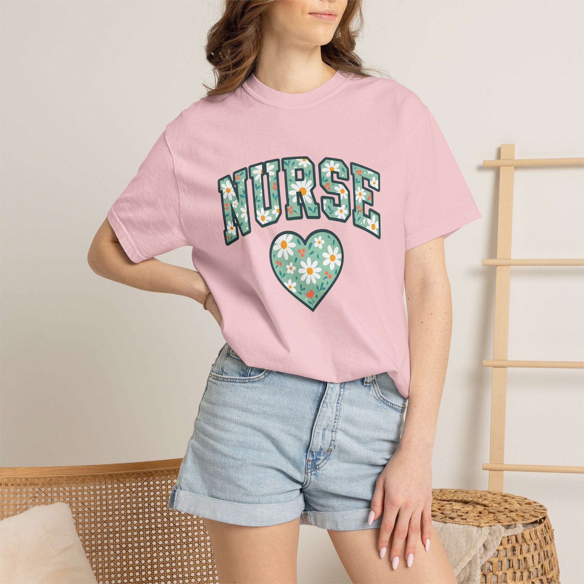 Blossom Heart Shirt Nurse Plants Gift Women Graphic Tee Heart T-Shirt Healthcare Enthusiast Illustration Design Floral Graphic Classic Daisy