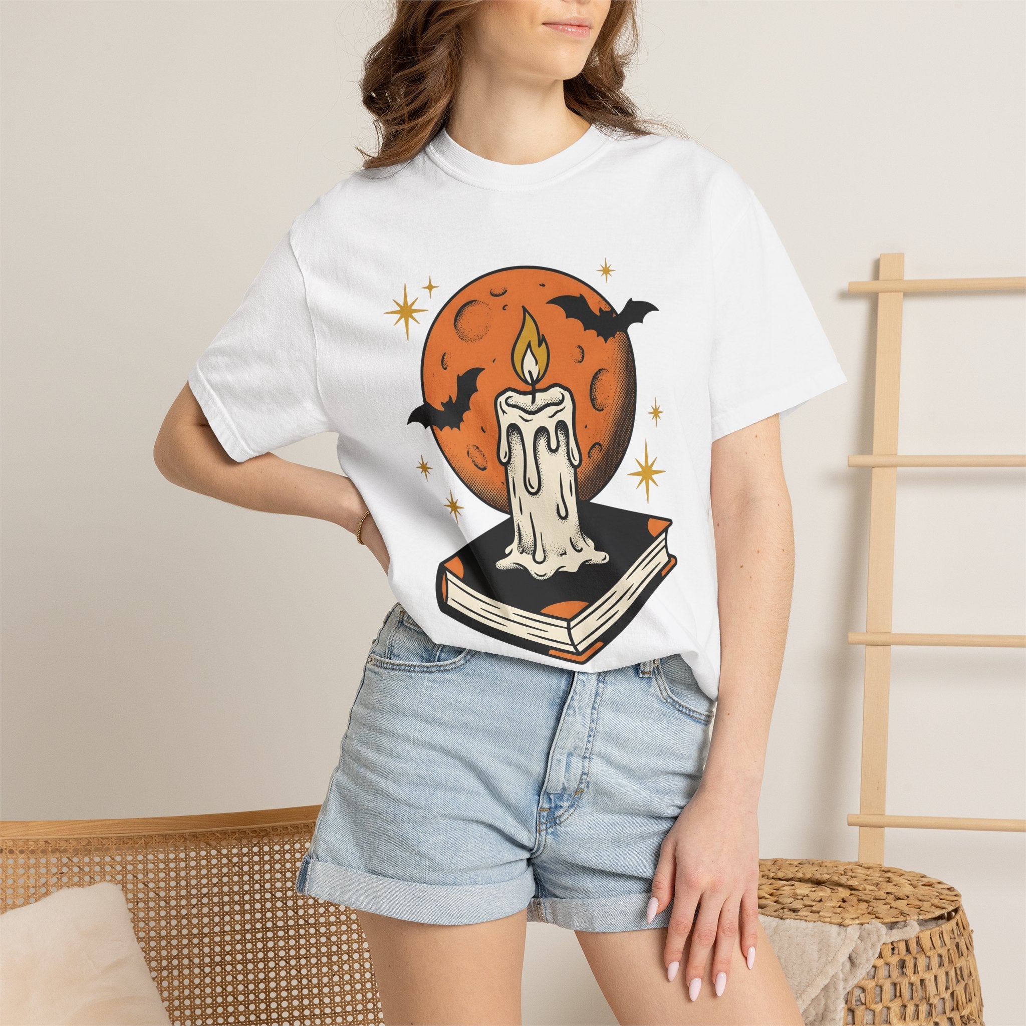 Wax Book Shirt Halloween Magic Gift Women Old School Tee Journal T-Shirt Horror Fan Retro Tshirt Sorcery Graphic Nostalgic Dark Bats Tshirt
