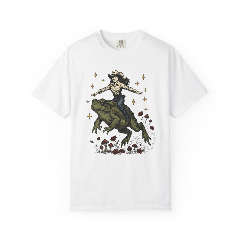 Cowgirl Riding Frog Shirt Cowgirl Western Gift Women Vintage Tee Rodeo T-Shirt Cowboy Fan Retro Tshirt Country Graphic Hand Drawn