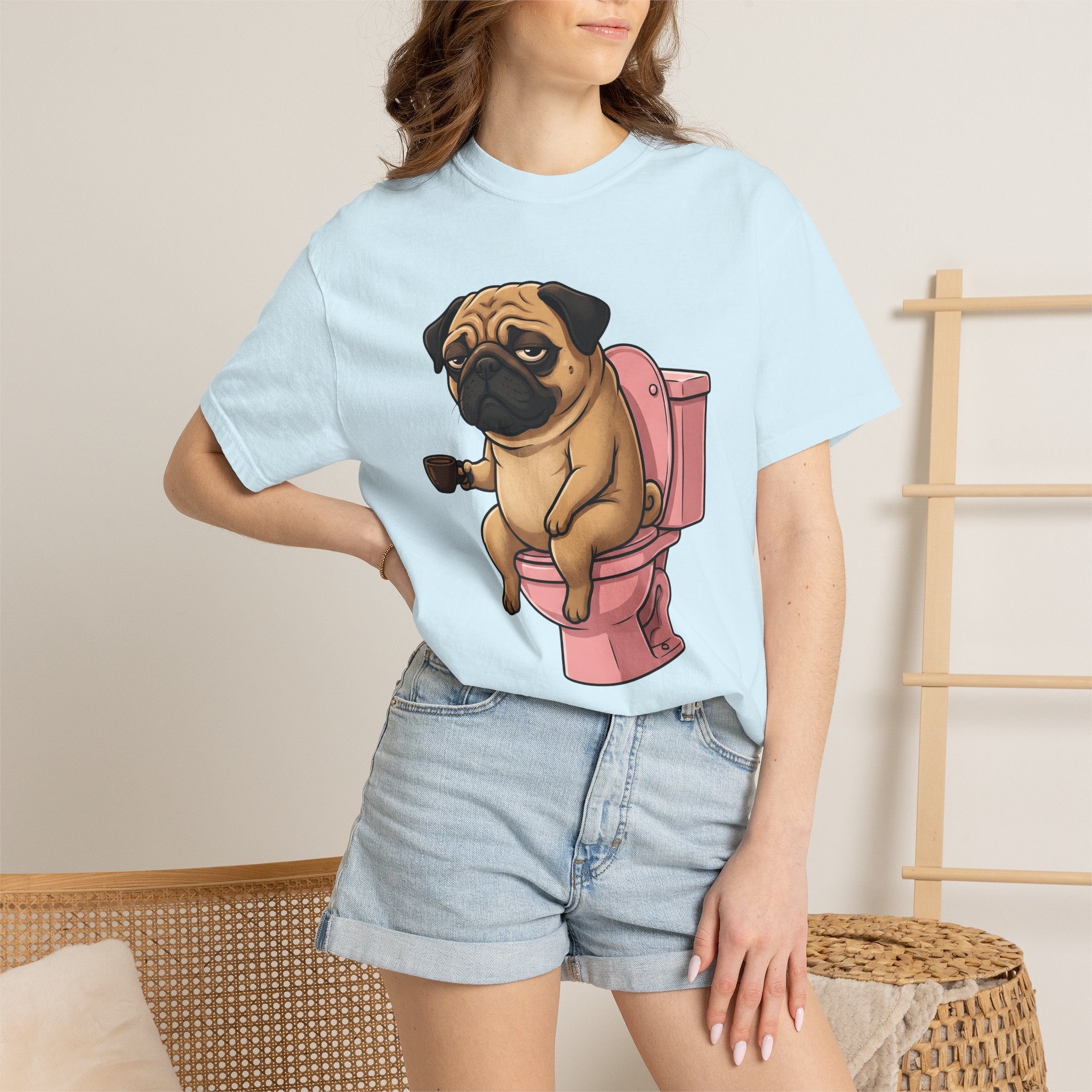 Pug Mocha Shirt Dog Satire Gift Women Animated Tee Pugs T-Shirt Dog Fan Cartoon Tshirt Parody Graphic Line Art Lavatory Tshirt