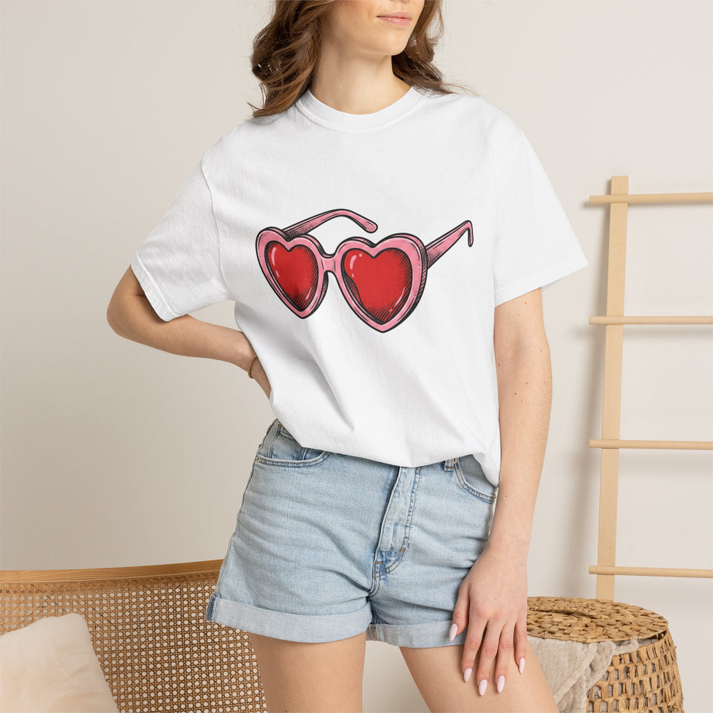 Valentine Sunglasses Shirt Valentine Affection Gift Women Line Art Tee Shades T-Shirt Valentine Fan Minimalist Tshirt Love Graphic Cartoon
