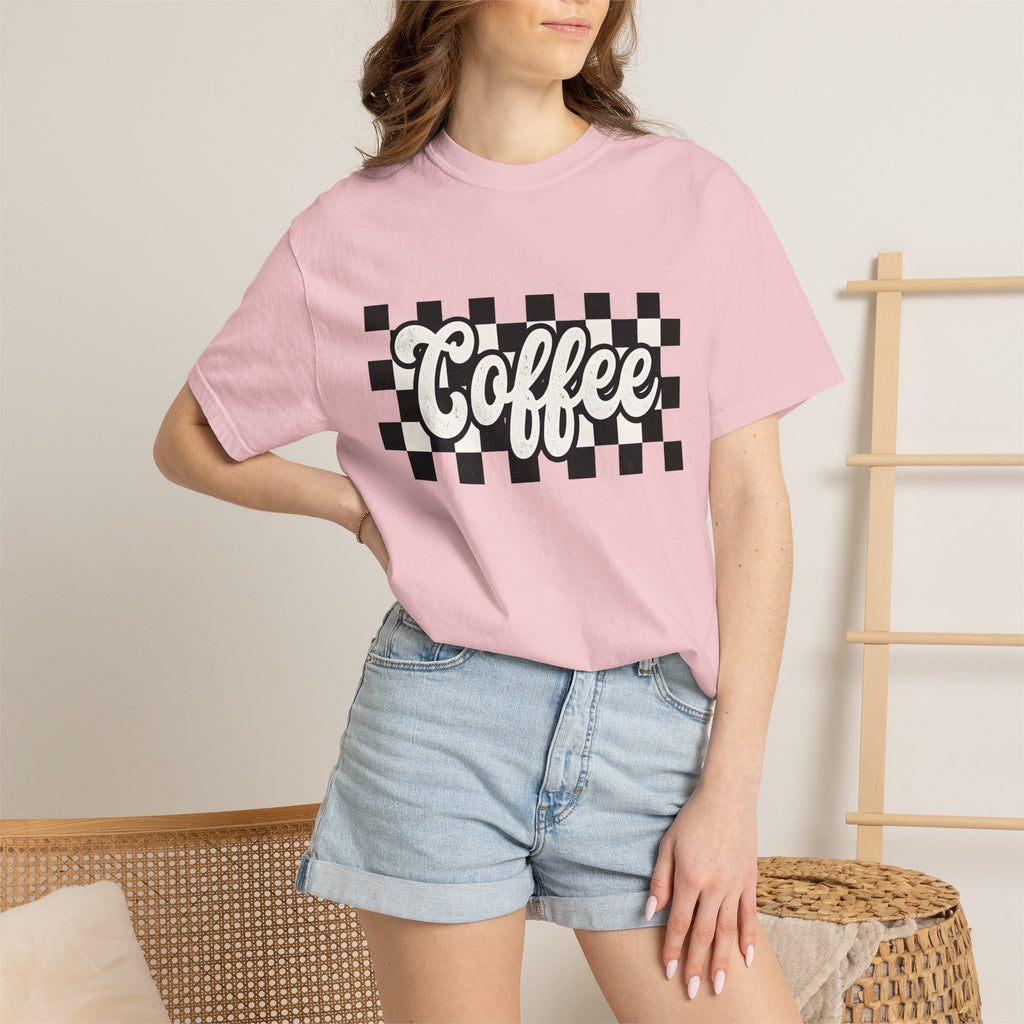 Coffee Text Shirt Mom Coffee Gift Women Retro Tee Java T-Shirt Mother Fan Vintage Tee Retro Tshirt Coffee Graphic Vintage Checkerboard
