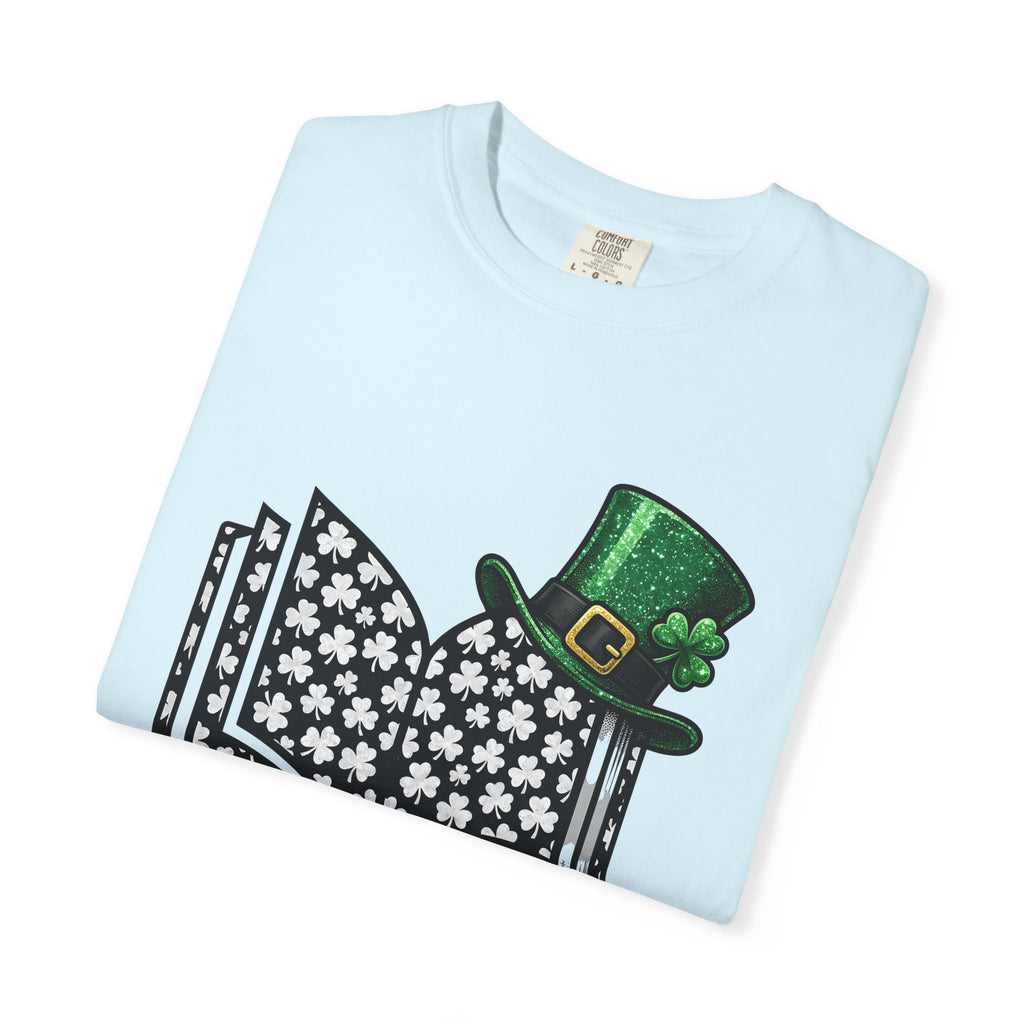 Open Book Shirt St Patrick's Day Books Gift Women Sparkle Tee Novel T-Shirt Shamrock Fan Glossy Graphic Tshirt Retro Leprechaun Hat Tshirt