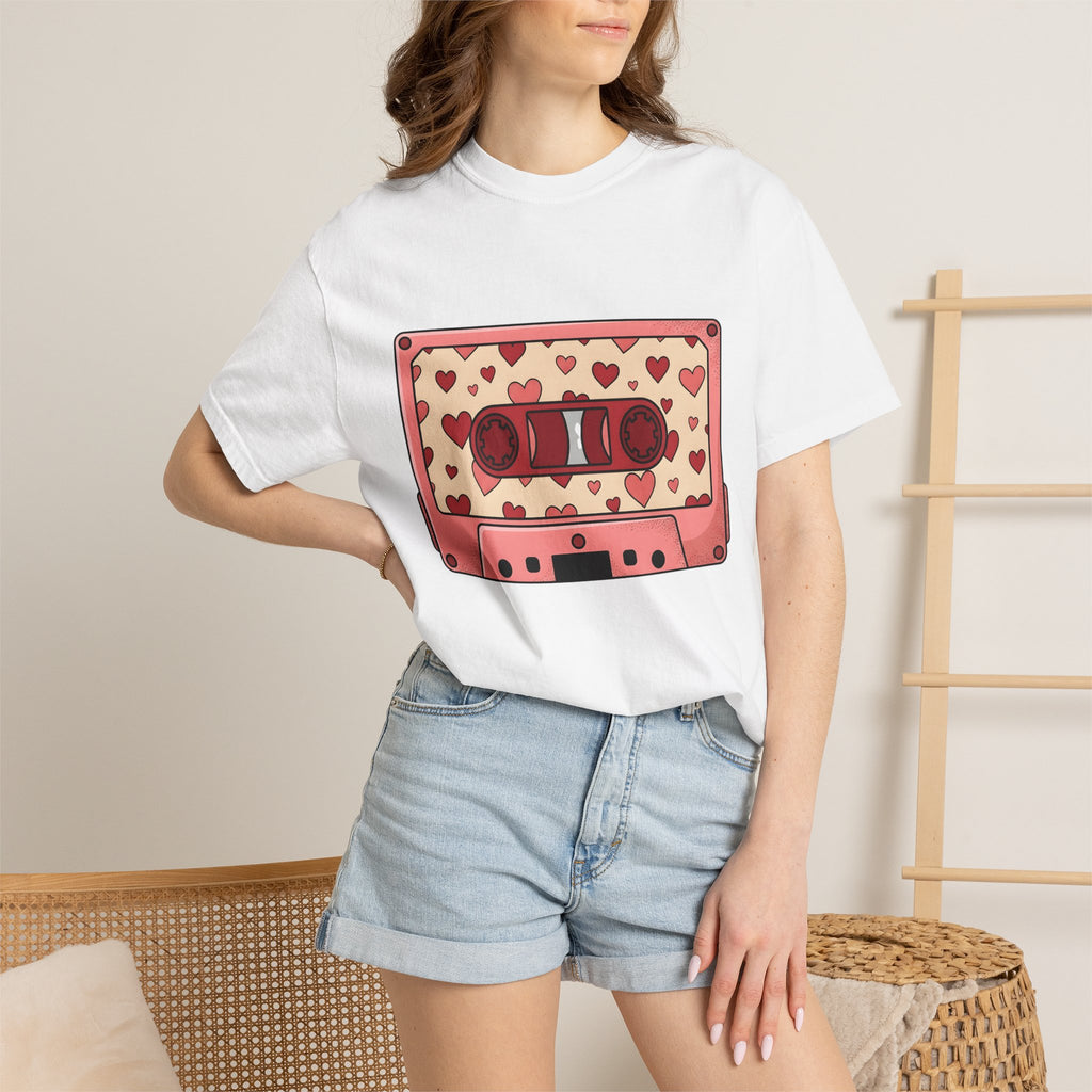 Tape Cassette Shirt Valentines Day Audio Gift Women Sketch Tee Cassette T-Shirt Valentine Fan Drawing Tshirt Sound Graphic Old School Love