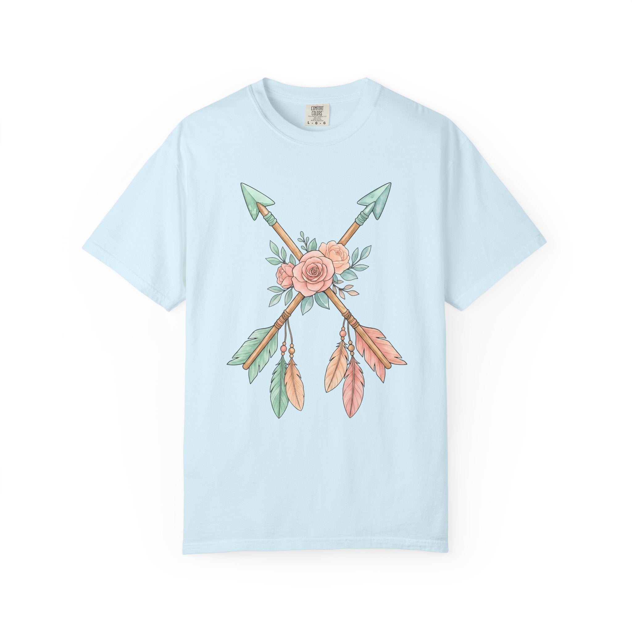 Blossom Arrows Shirt Boho Chic Petals Gift Women Brush Stroke Tee Arrow T-Shirt Bohemian Fan Painted Tshirt Floral Graphic Doodle Quills