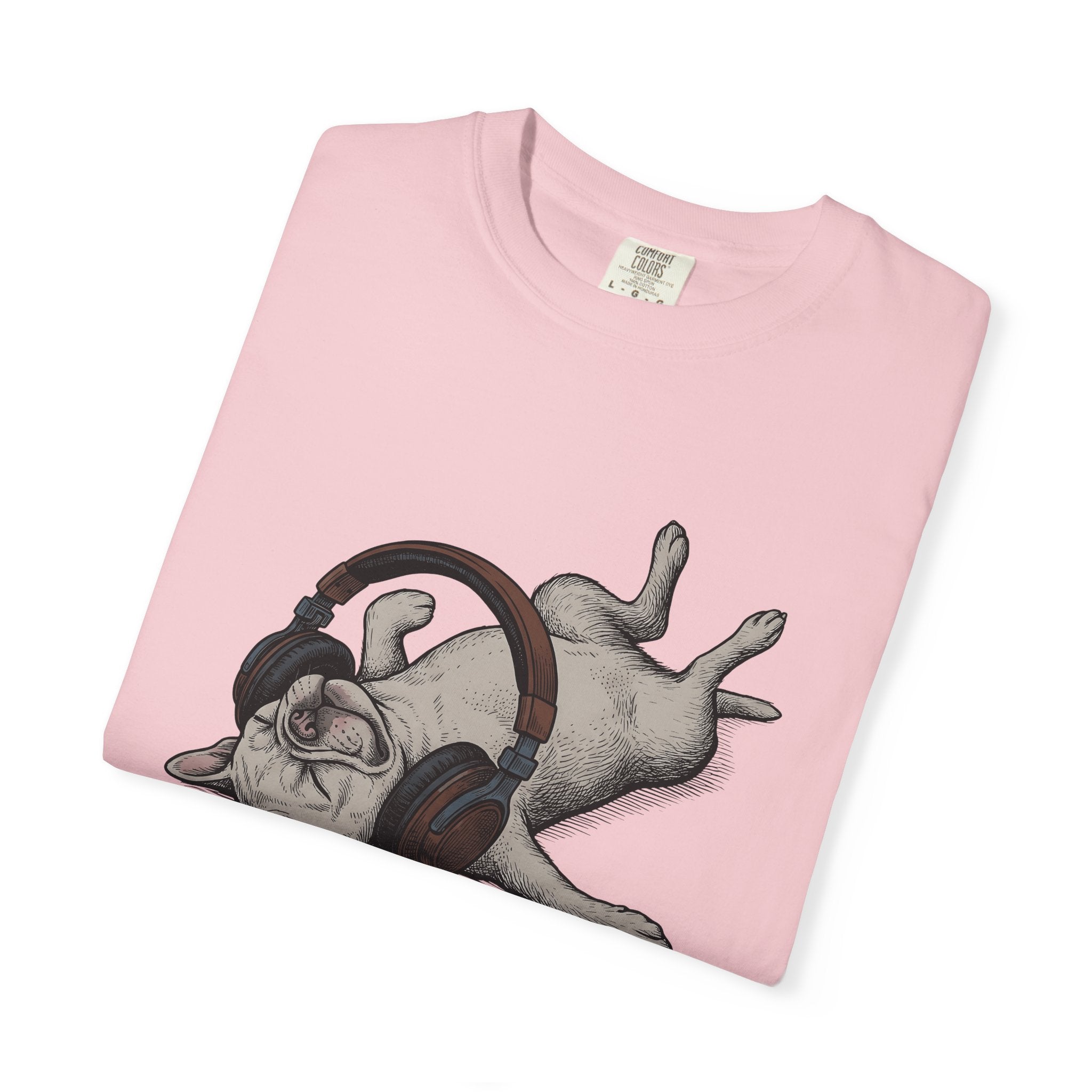 French Bulldog Shirt Dog Instruments Gift Women Cartoon Tee Bulldog T-Shirt Dog Fan Toon Tshirt Music Graphic Hand Drawn Headphones Tshirt