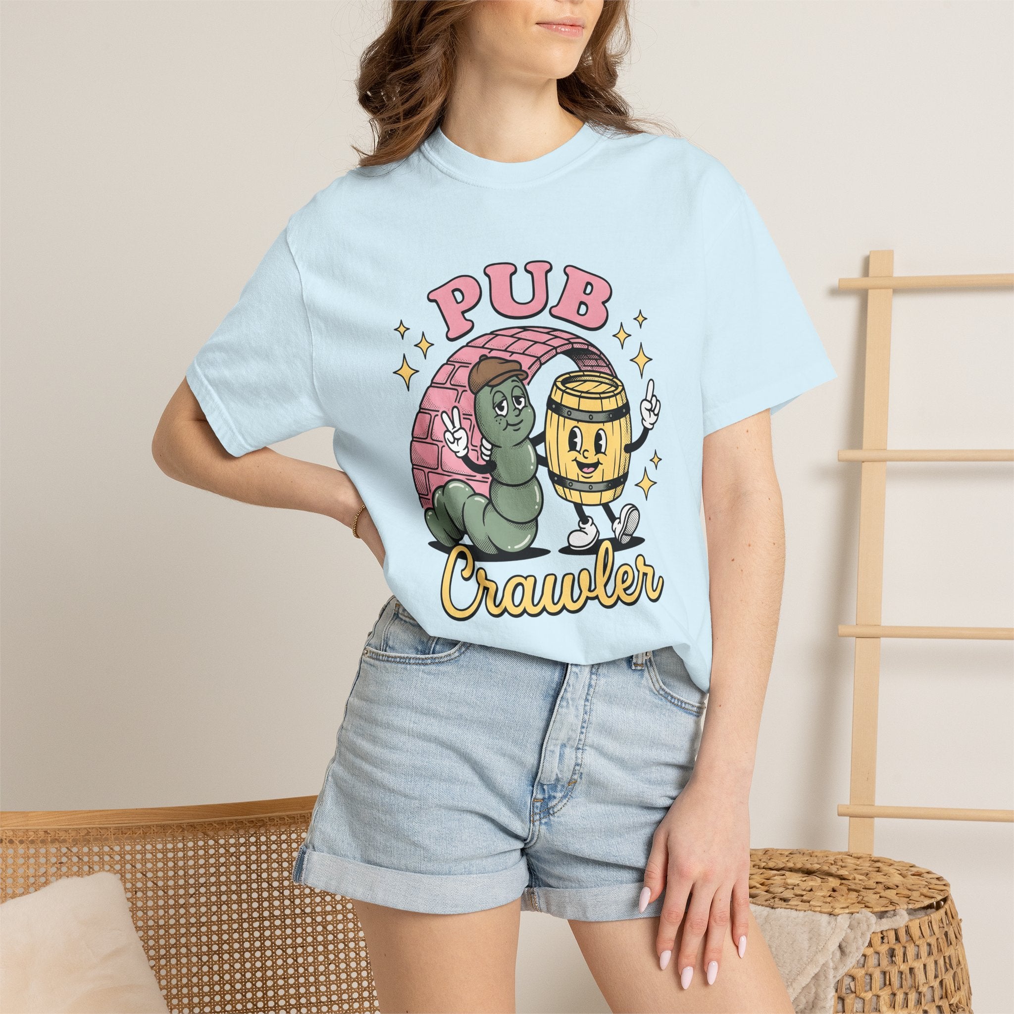 Cartoon Worm Barrel Shirt St Patrick's Day Beverages Gift Women Line Art Tee Worm T-Shirt Luck Fan Illustrated Tshirt Drink Design Cartoon