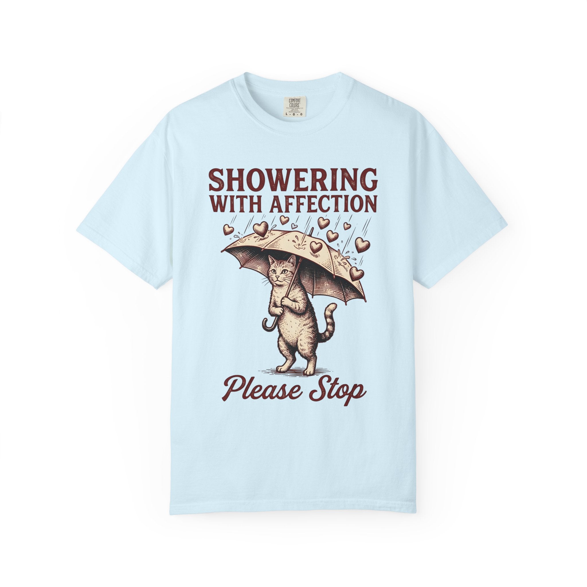 Cat Umbrella Shirt Cat Humor Gift Women Vintage Tee Parasol T-Shirt Feline Fan Retro Tshirt Funny Graphic Hand Drawn Hearts Tshirt