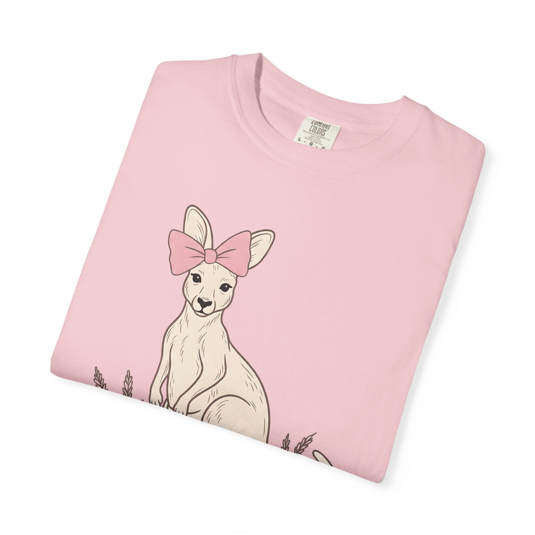 Kangaroo Ribbon Shirt Cute Wildlife Gift Women Sketch Tee Roo T-Shirt Adorable Fan Drawing Tshirt Line Art Flower Tshirt