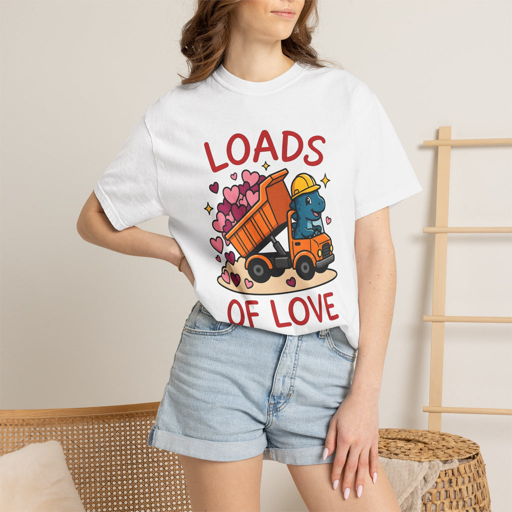 Dinosaur Dump Truck Shirt St. Valentine's Day Twosome Gift Women Line Art Tee Dinosaur Truck T-Shirt Valentines Fan Drawing Graphic Tshirt