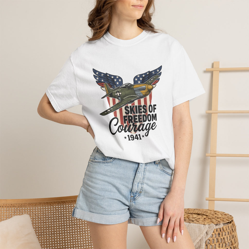 Fighter Plane Shirt America Military Gift Women Vintage Tee Jet T-Shirt Usa Fan Distressed Tshirt Army Graphic Retro Patriotic Wings Tshirt