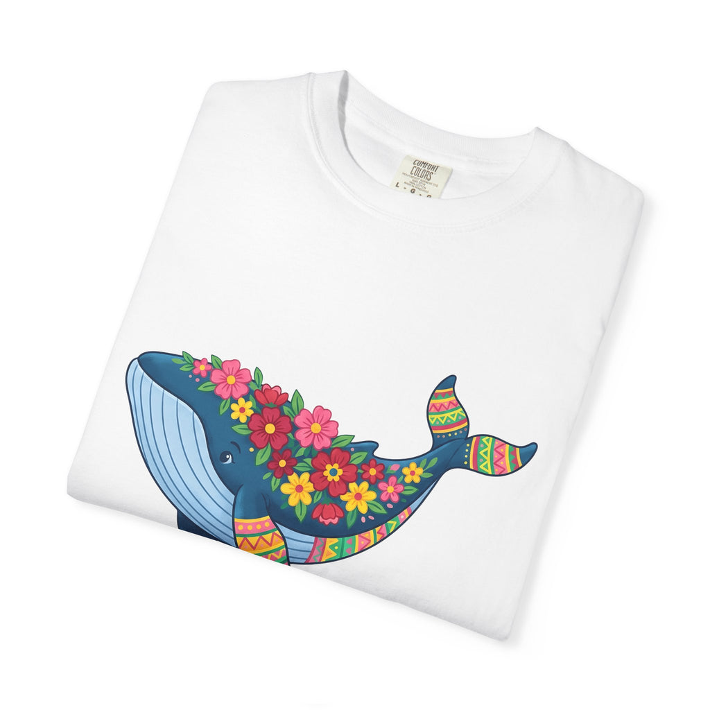 Whale Flower Shirt Animals & Flowers Sea Gift Women Hippie Tee Whale T-Shirt Wildlife Fan Boho Tshirt Ocean Graphic Vibrant Design Tshirt