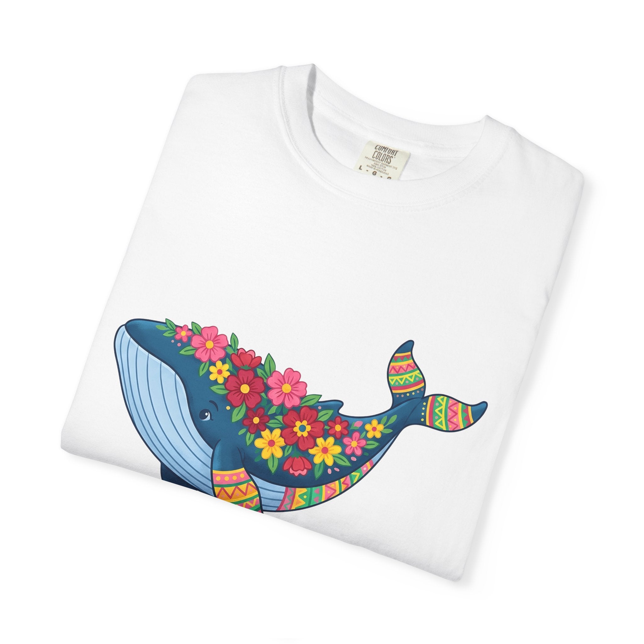 Whale Flower Shirt Animals & Flowers Sea Gift Women Hippie Tee Whale T-Shirt Wildlife Fan Boho Tshirt Ocean Graphic Vibrant Design Tshirt