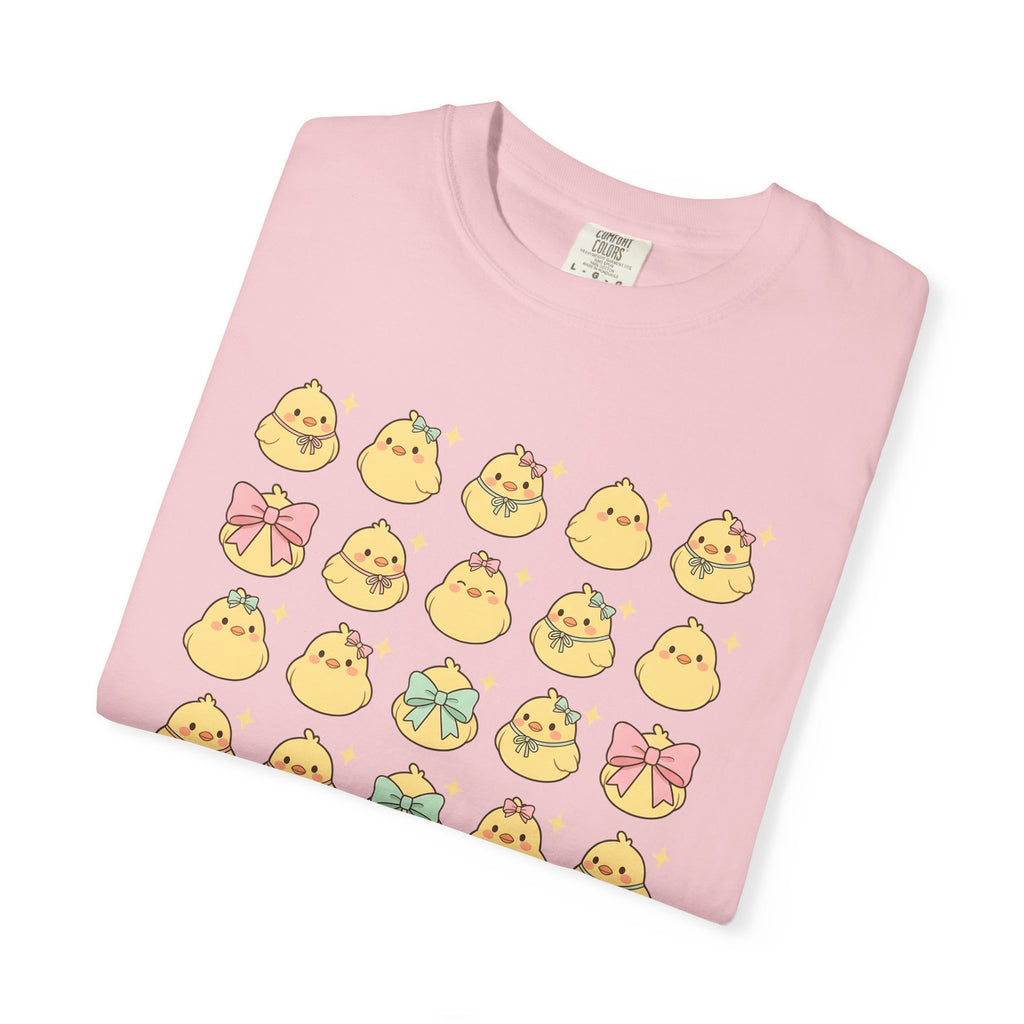 Baby Chick Drawing Shirt Easter Darling Gift Women Playful Tee Chick T-Shirt Easter Fan Cute Tshirt Sweet Graphic Illustrated Pale Bow