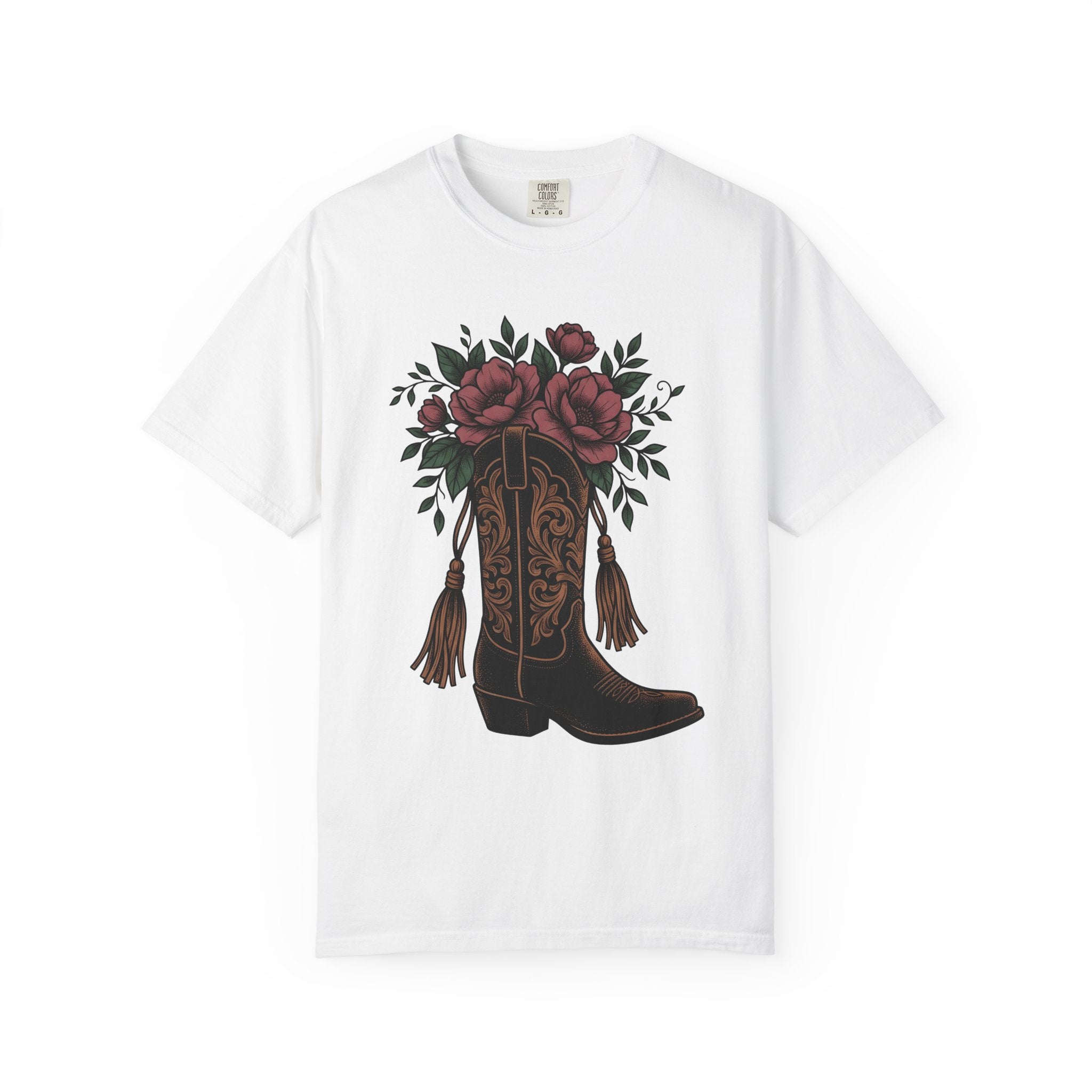 Cowgirl Boot Floral Shirt Cowgirl Rodeo Gift Women Ethnic Tee Boot Flower T-Shirt Cowboy Fan Tribal Tshirt Rodeo Graphic Sketch Suede