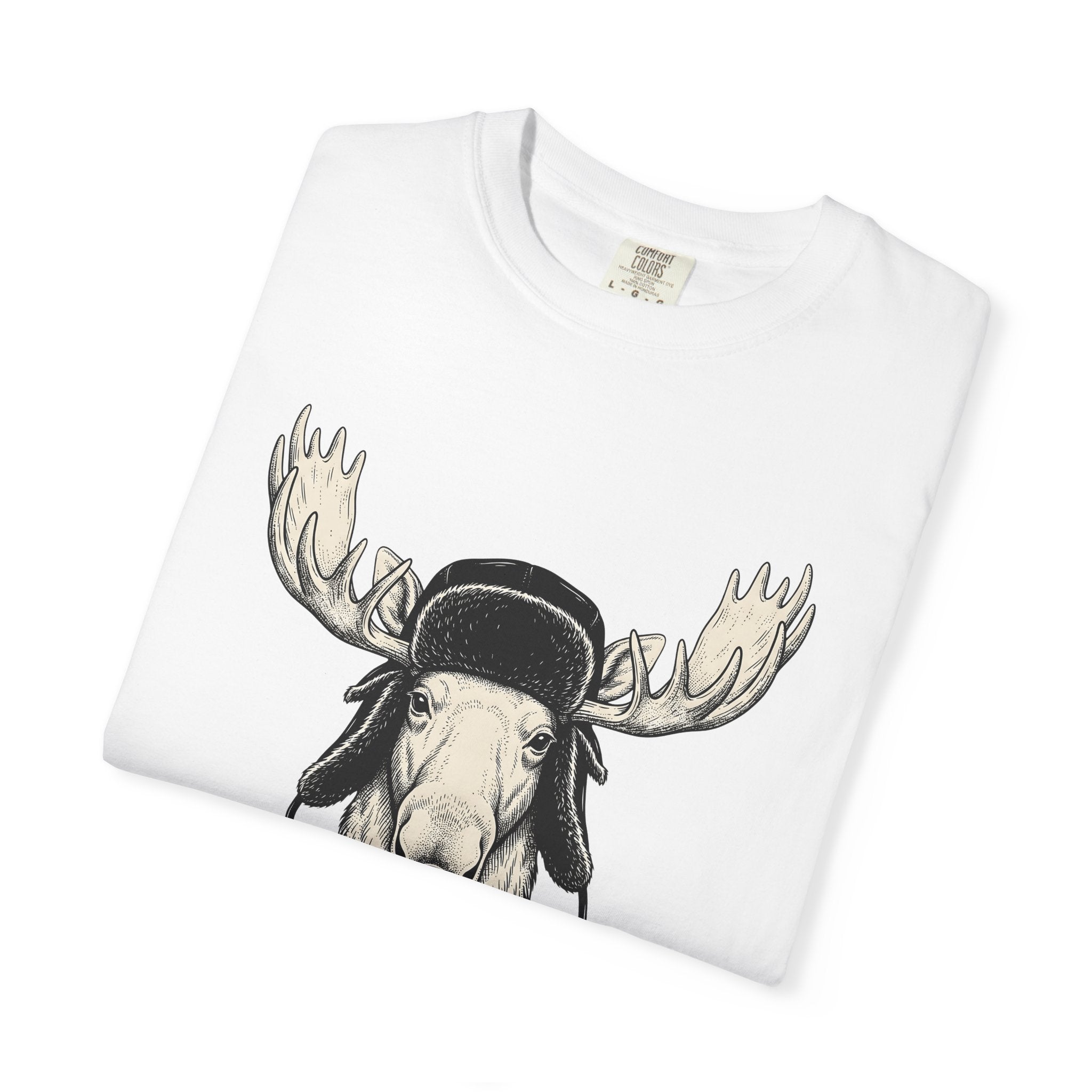Moose Beanie Shirt Animals Hiking Gift Women Line Art Tee Elk T-Shirt Wildlife Enthusiast Illustration Graphic Trekking Design Hand Drawn