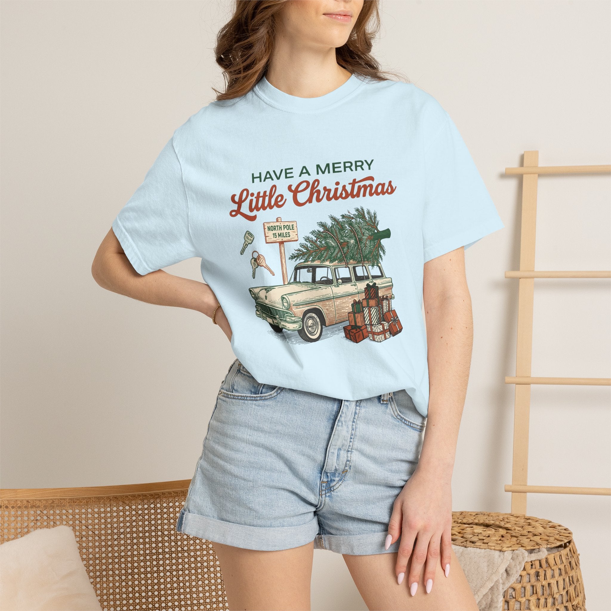 Vintage Car Shirt Christmas Holiday Gift Women Hand Drawn Tee Classic Car T-Shirt Christmas Fan Illustrated Tshirt Seasonal Graphic Retro