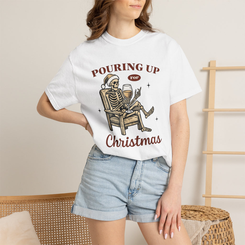 Skeleton Santa Hat Shirt Christmas Alcohol Gift Women Vintage Tee Santa Hat T-Shirt Holiday Fan Boozy Graphic Retro Wine Glass Tshirt